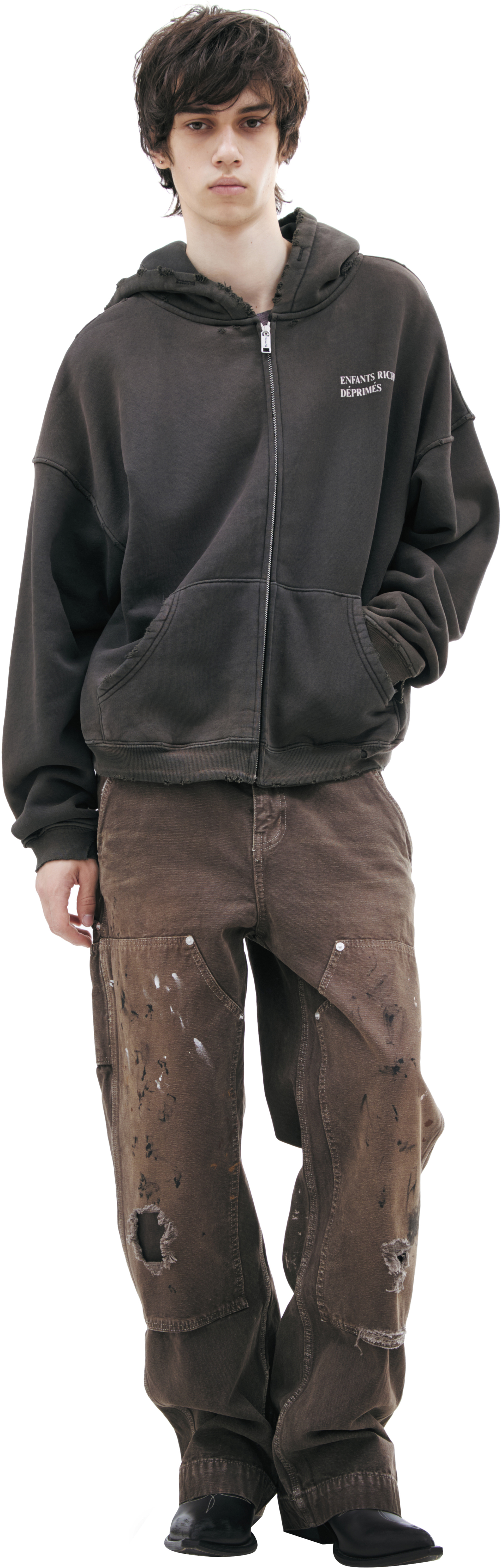 Enfants Riches Déprimés Dark grеy hoodie with distressed details