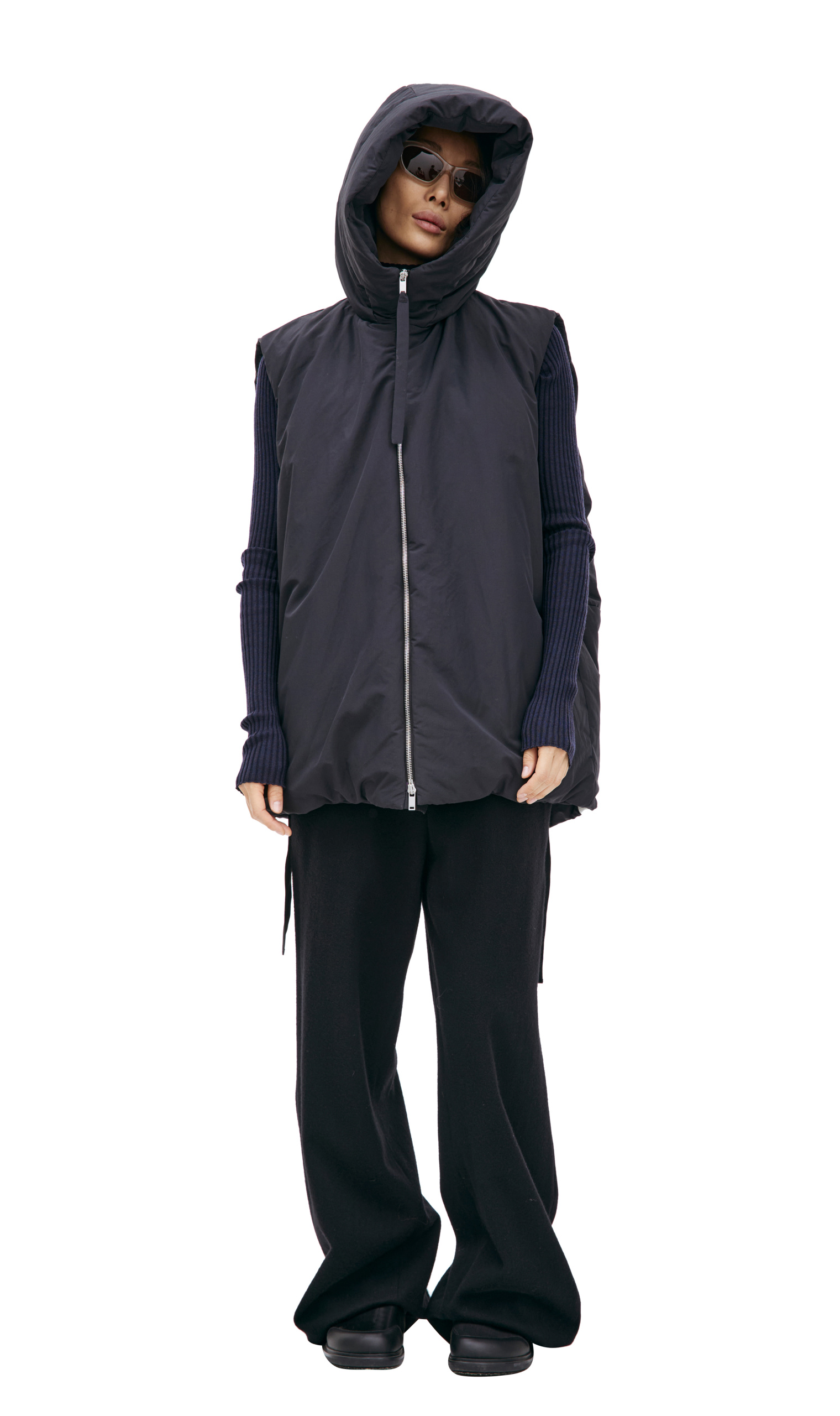 Jil Sander Navy blue hooded vest