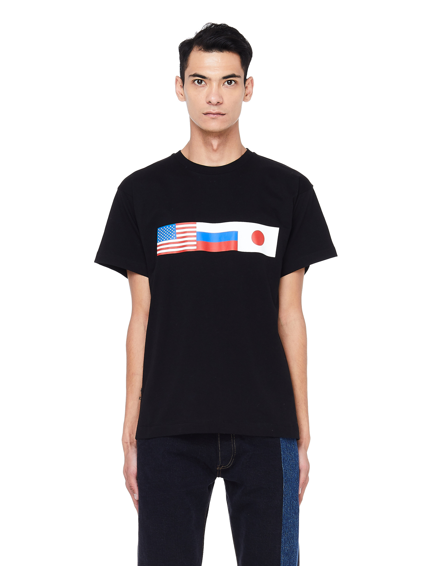 Gosha Rubchinskiy Черная футболка из хлопка с флагами