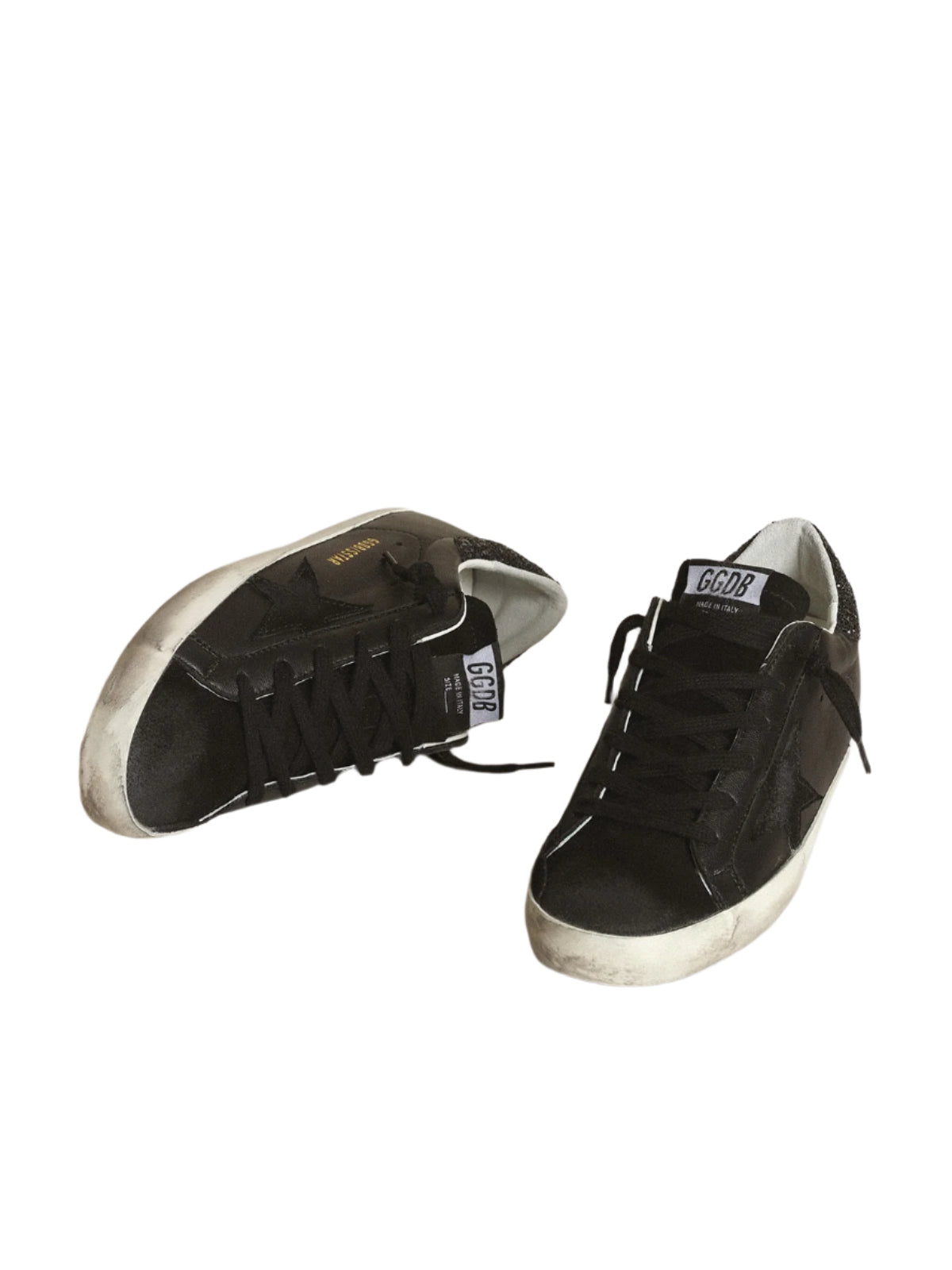 Golden Goose Women\'s Super-Star Nappa Leather Sneakers w/Glitter Star