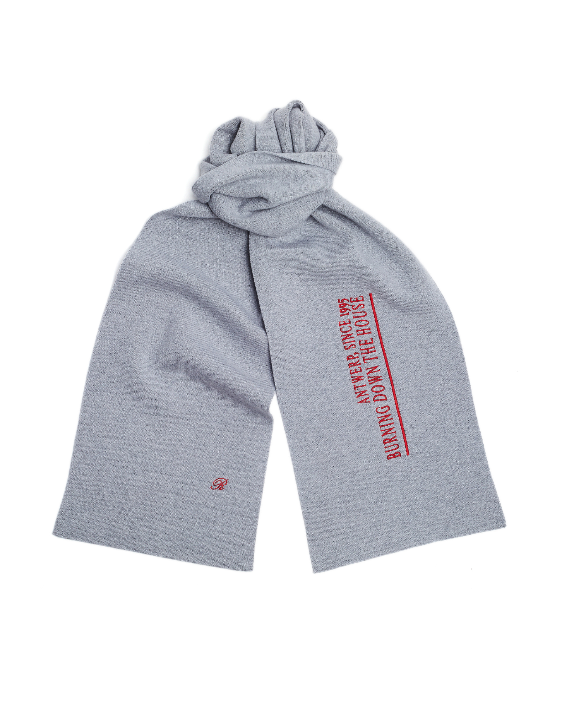Raf Simons Embroidered Grey Wool & Cashmere Scarf