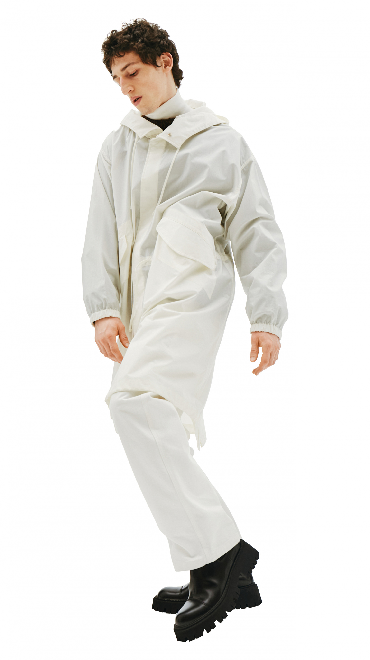 Jil Sander White Cotton Logo Printed Parka