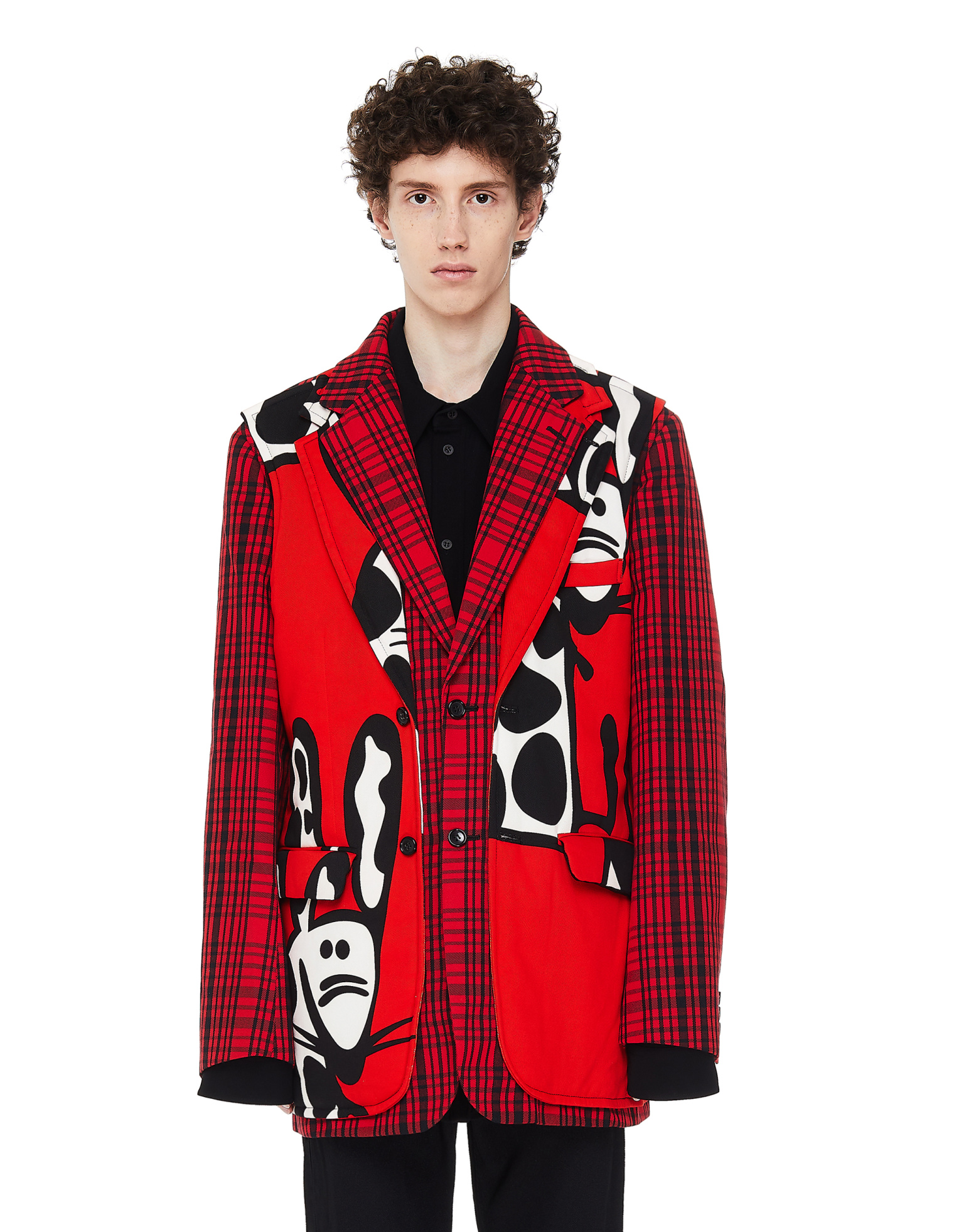 Comme des Garcons Homme plus Красный пиджак в клетку с принтами