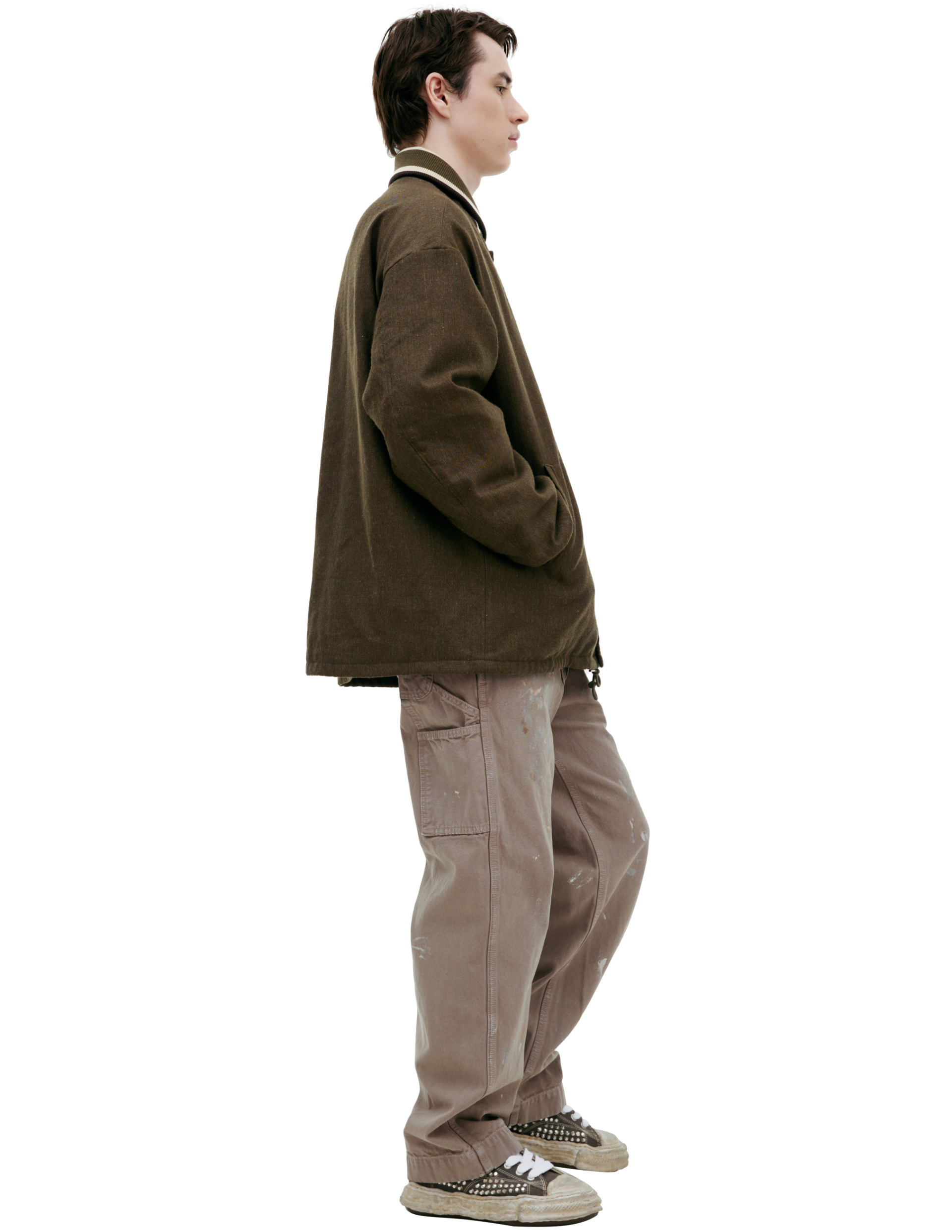 visvim Куртка-0125105013009 бомбер, на кнопках, вышивка лого на груди, шерсть, хаки