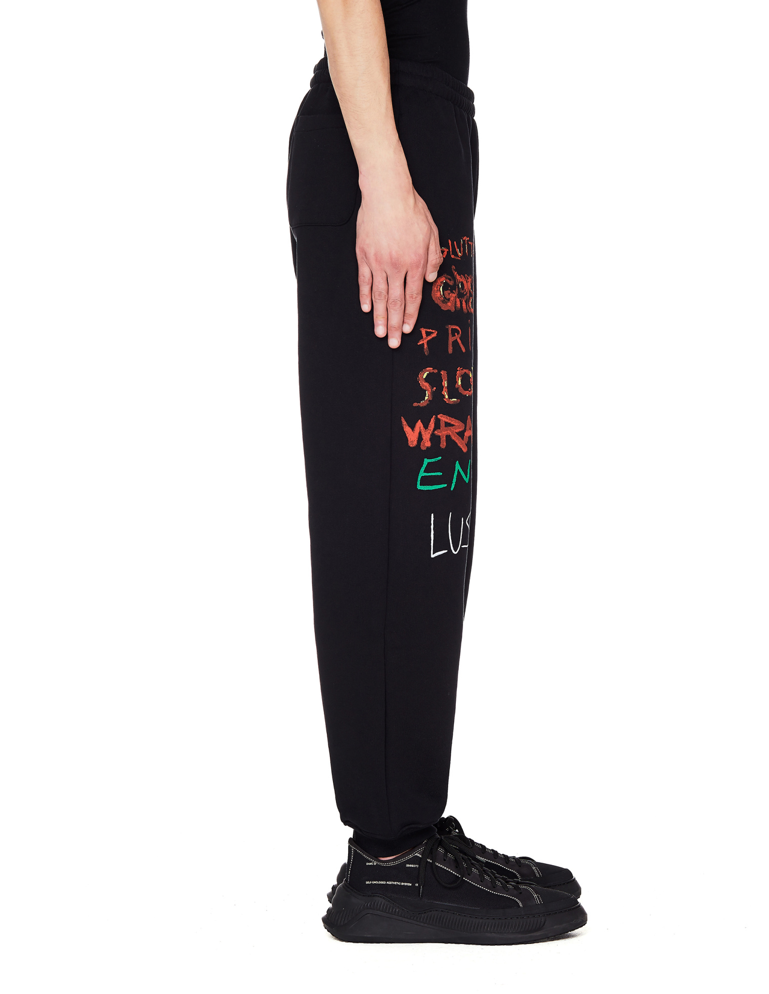 VETEMENTS Black Seven Sins Printed Trousers