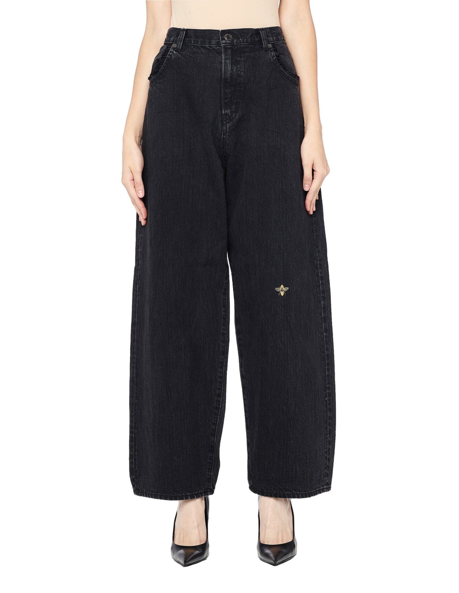 Undercover Denim Trousers with Embroidery and Ruffles
