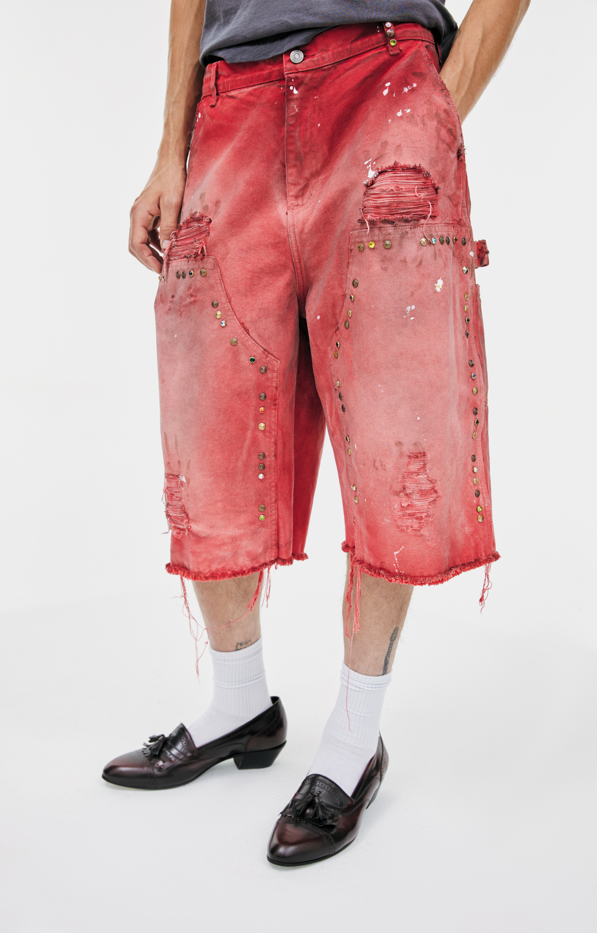 Satoshi Nakamoto Denim shorts with rivets