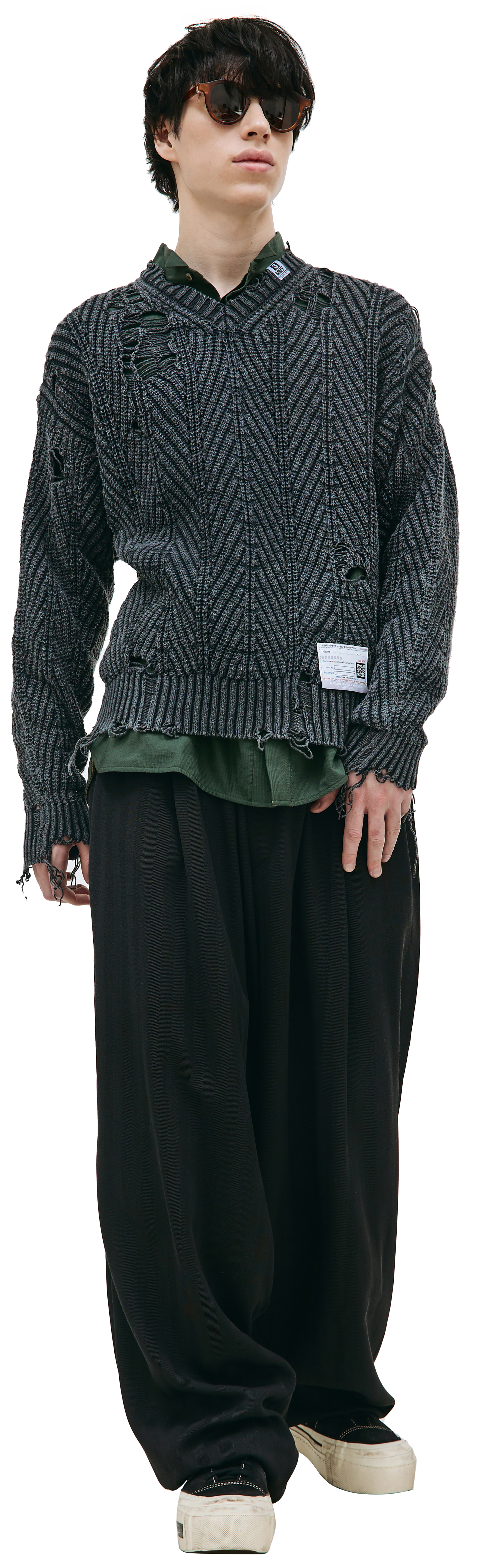 Maison Mihara Yasuhiro Rib knit distressing sweater