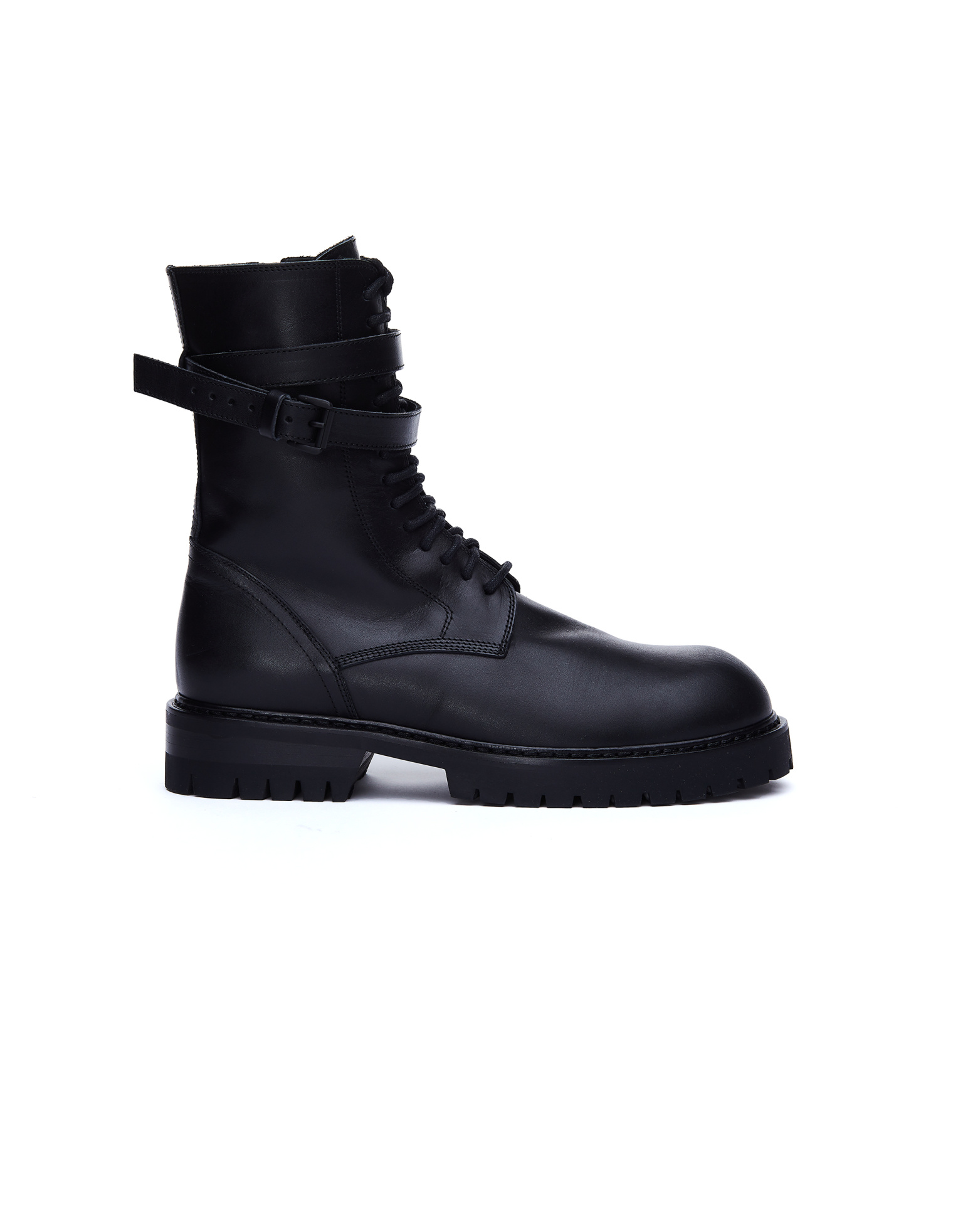 Ann Demeulemeester Black Leather Combat Lace-up Boots