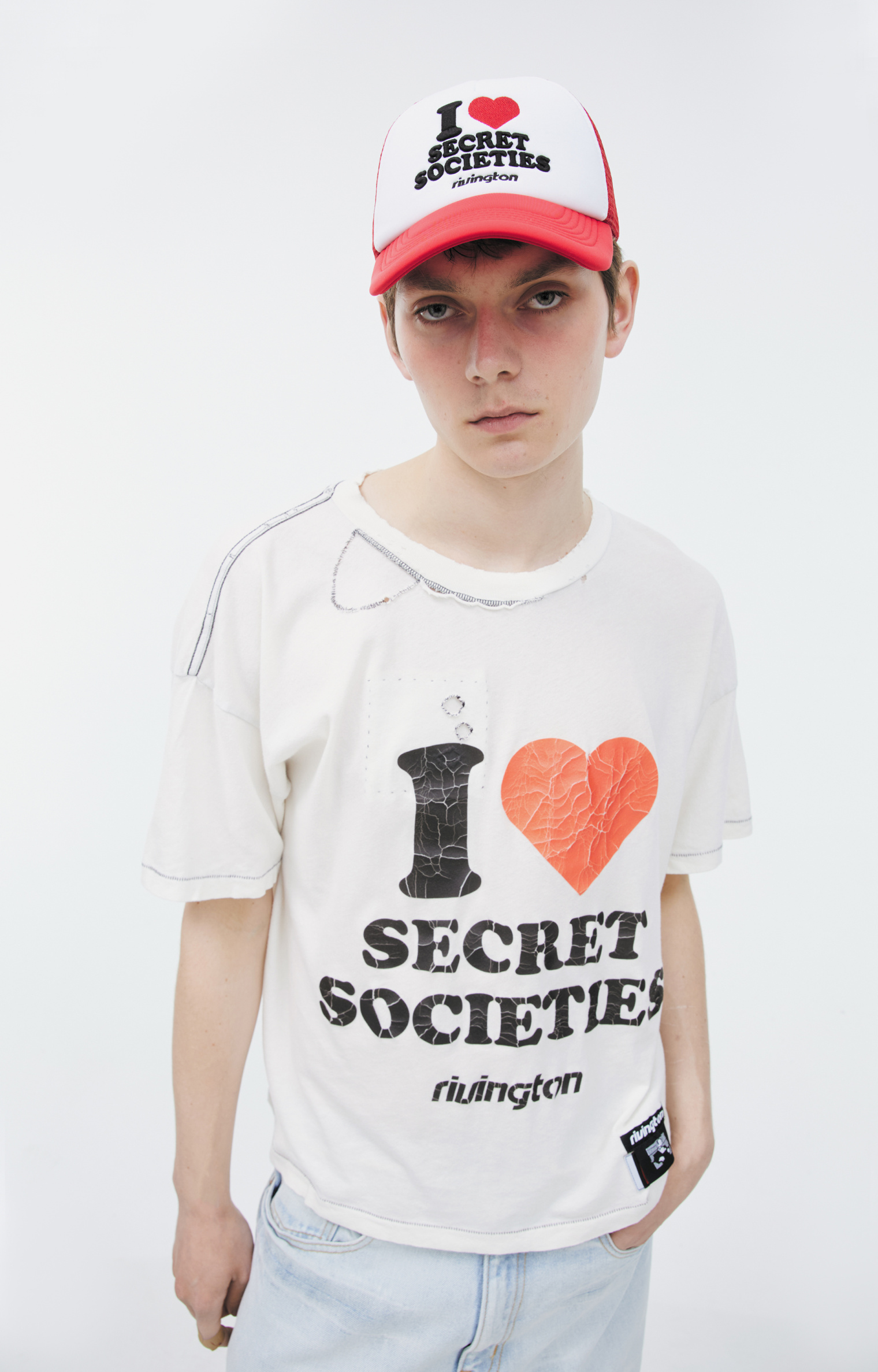 Buy RRR123 men white i love secret societies t-shirt for $555 