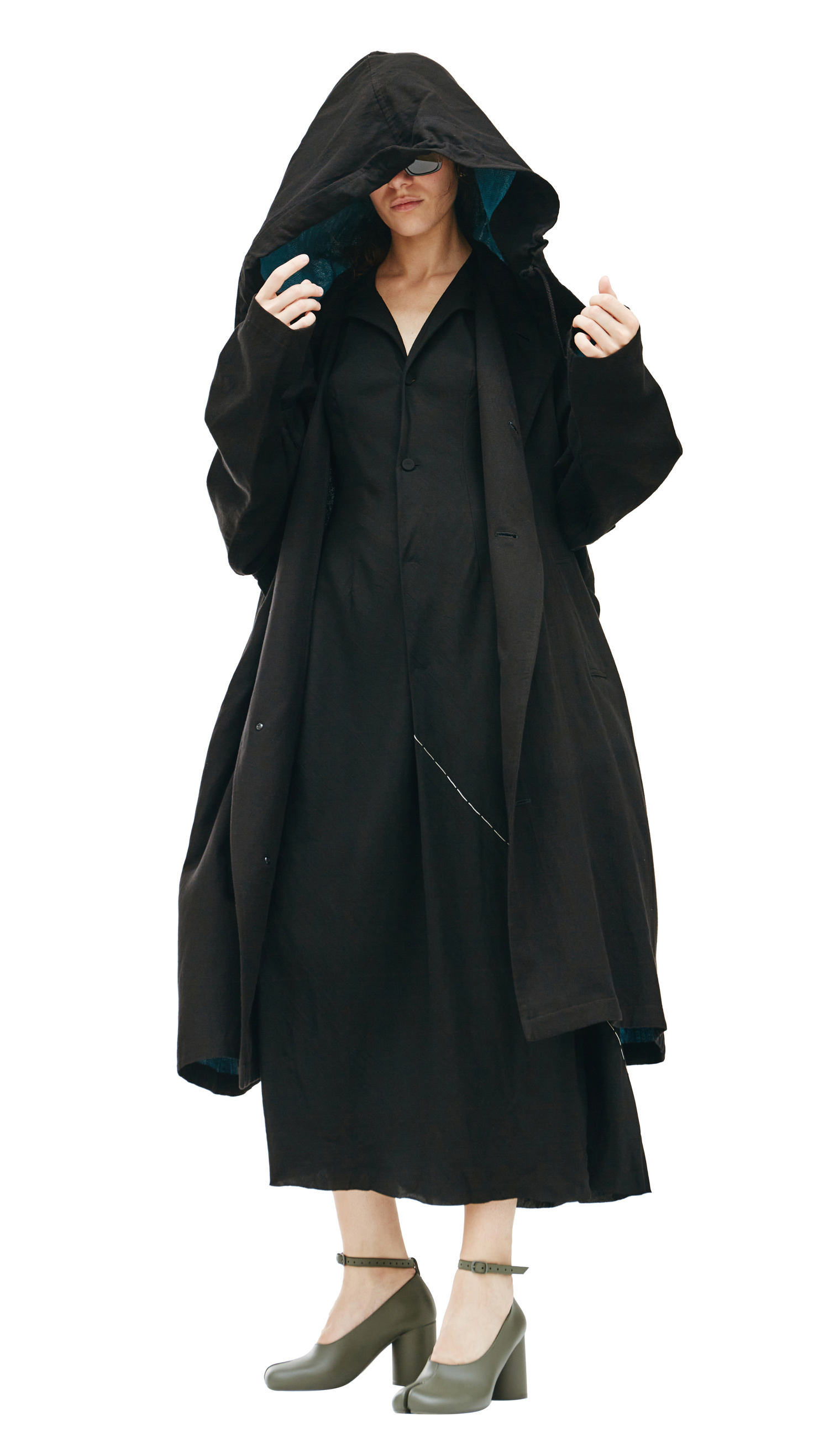 Y\'s Black Hooded Coat