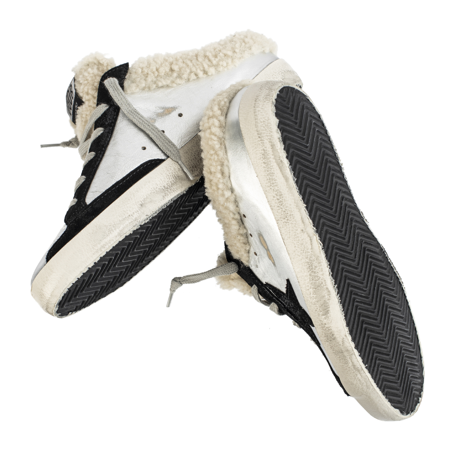 Golden Goose Sabots in silver laminated leather