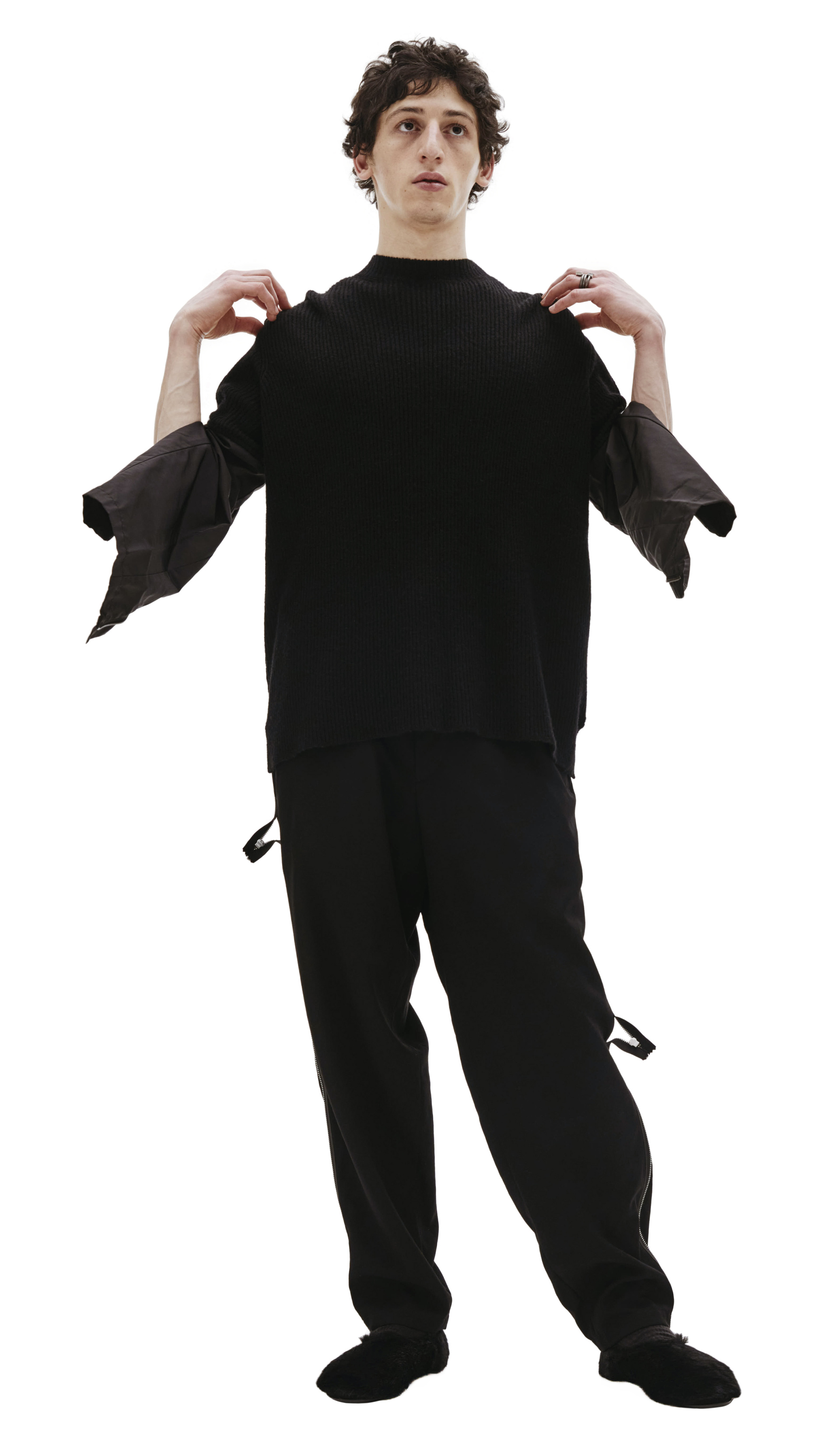 The Viridi-Anne Black Sweater With Nylon Sleeves