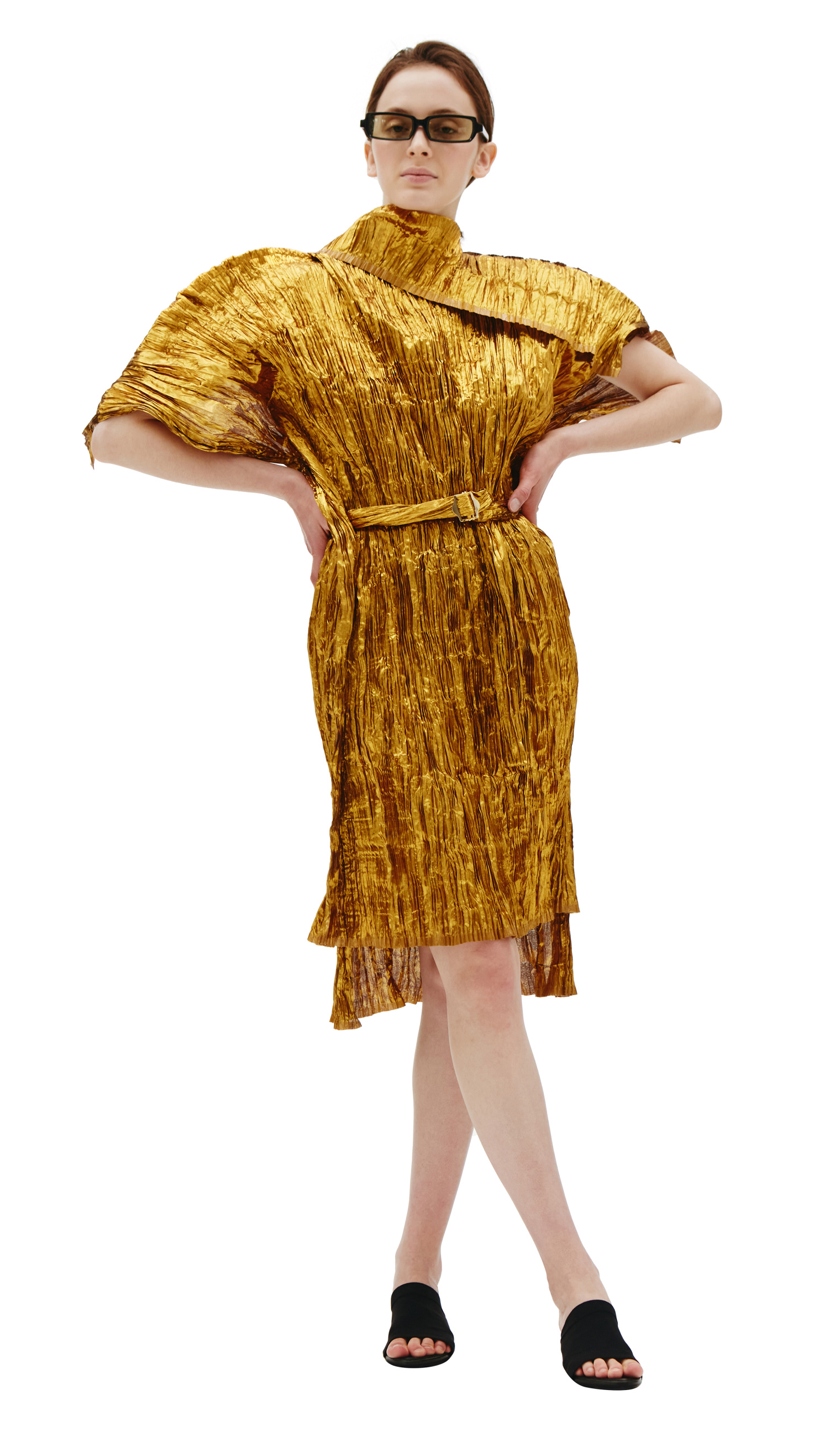 Junya Watanabe Gold Polyester Midi Dress