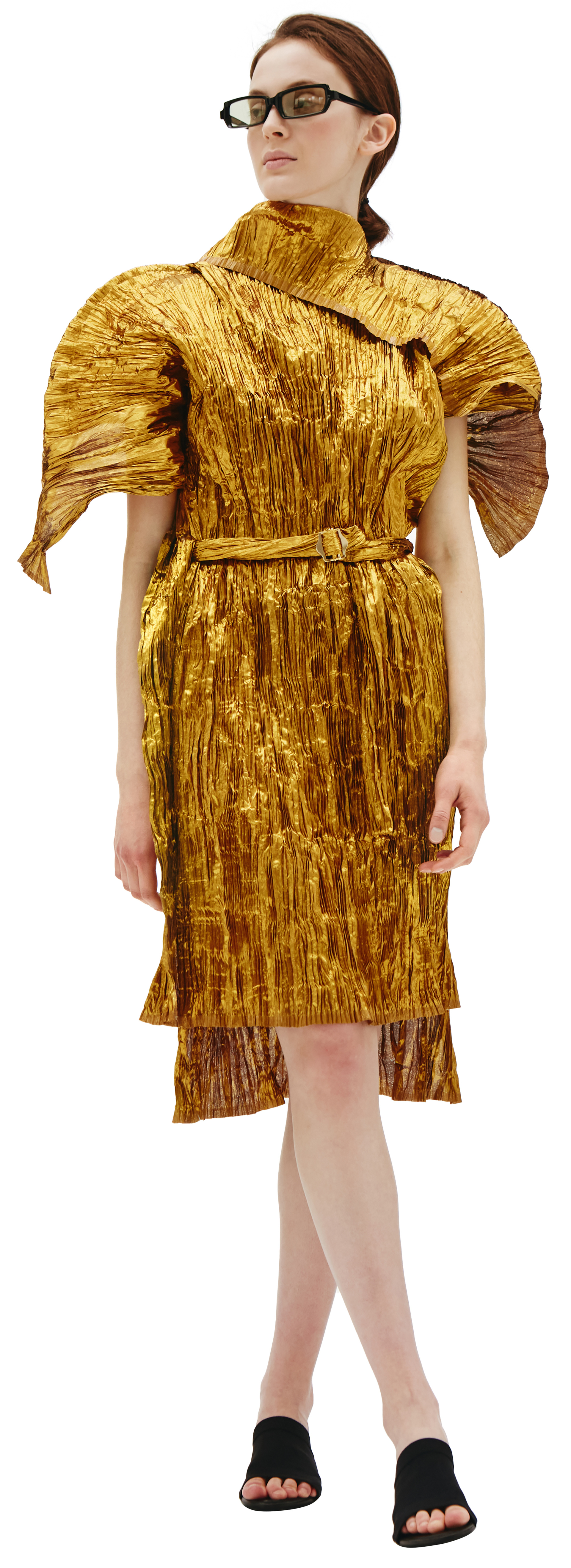 Junya Watanabe Gold Polyester Midi Dress