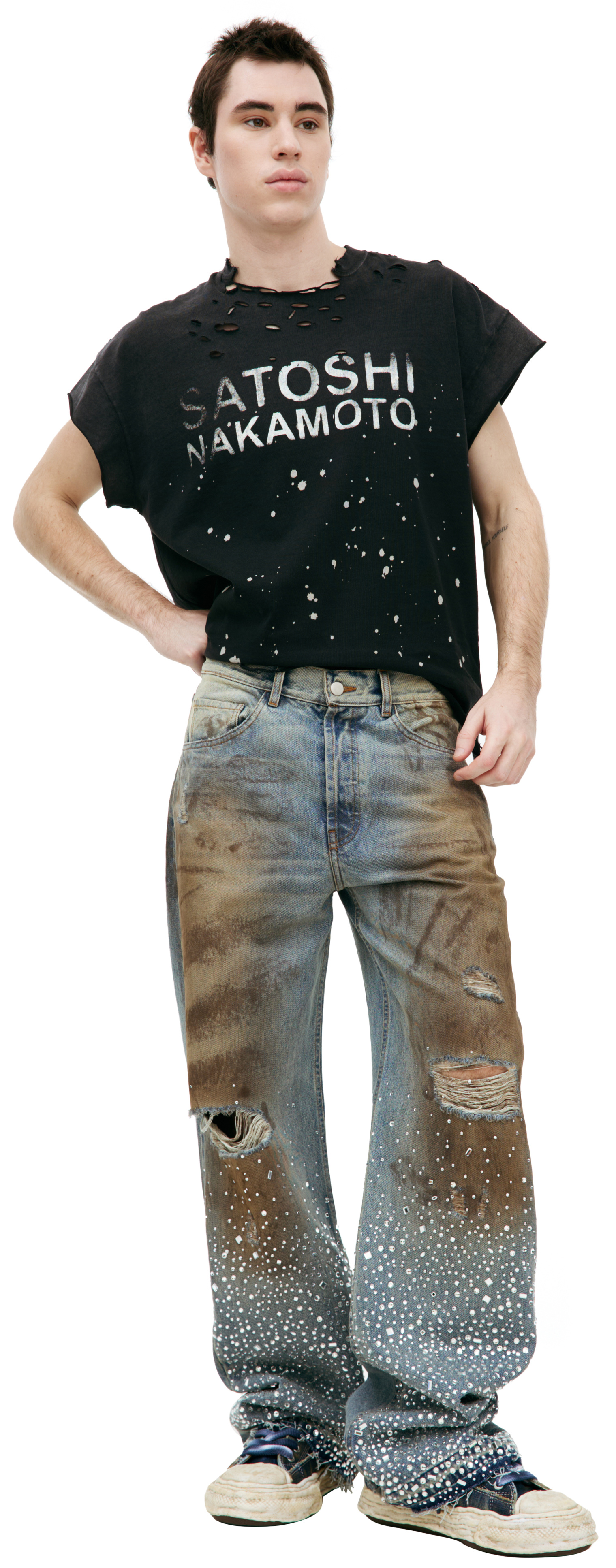 Satoshi Nakamoto Rhinestone Straight Jeans