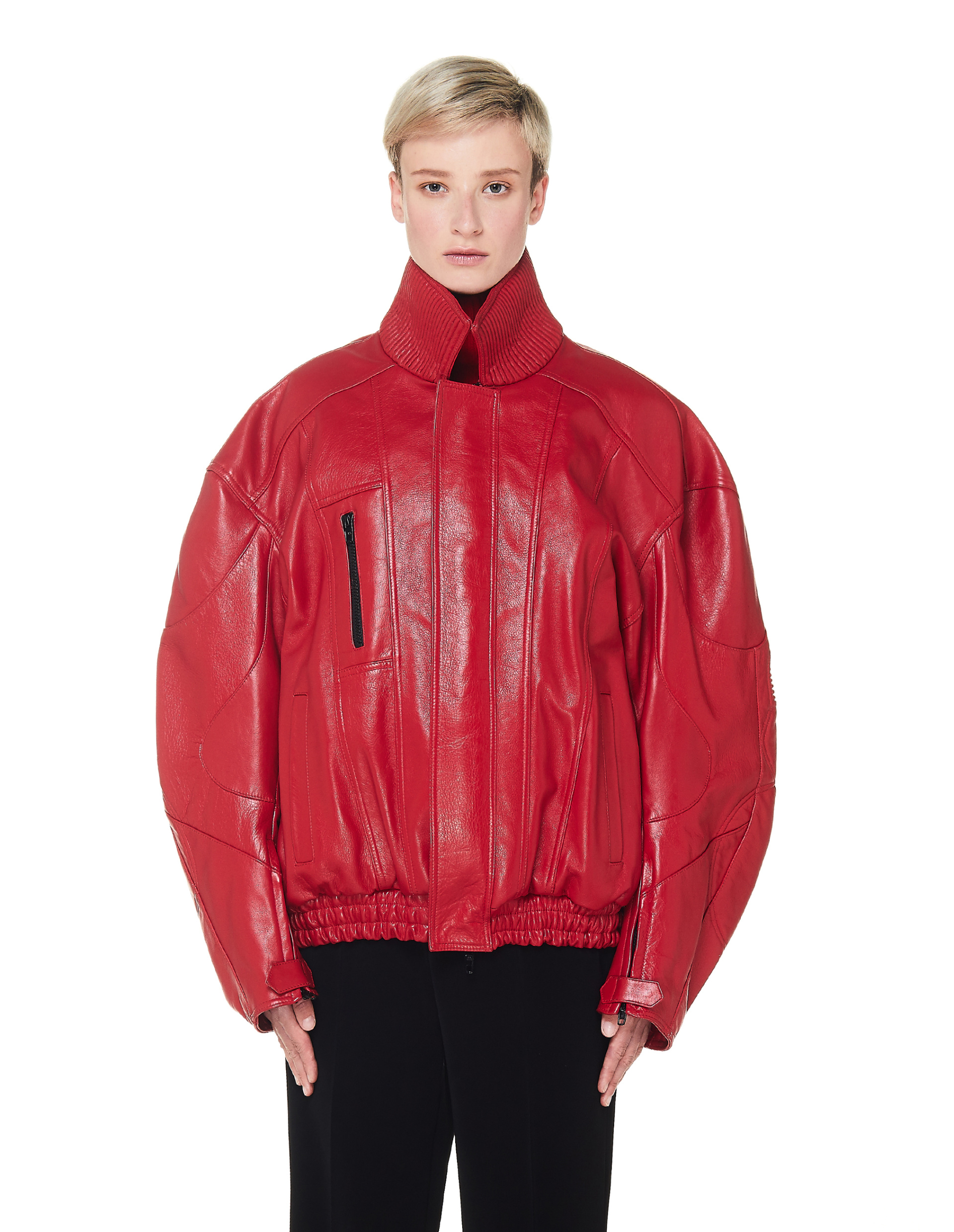 Balenciaga Red Leather BB Biker Jacket
