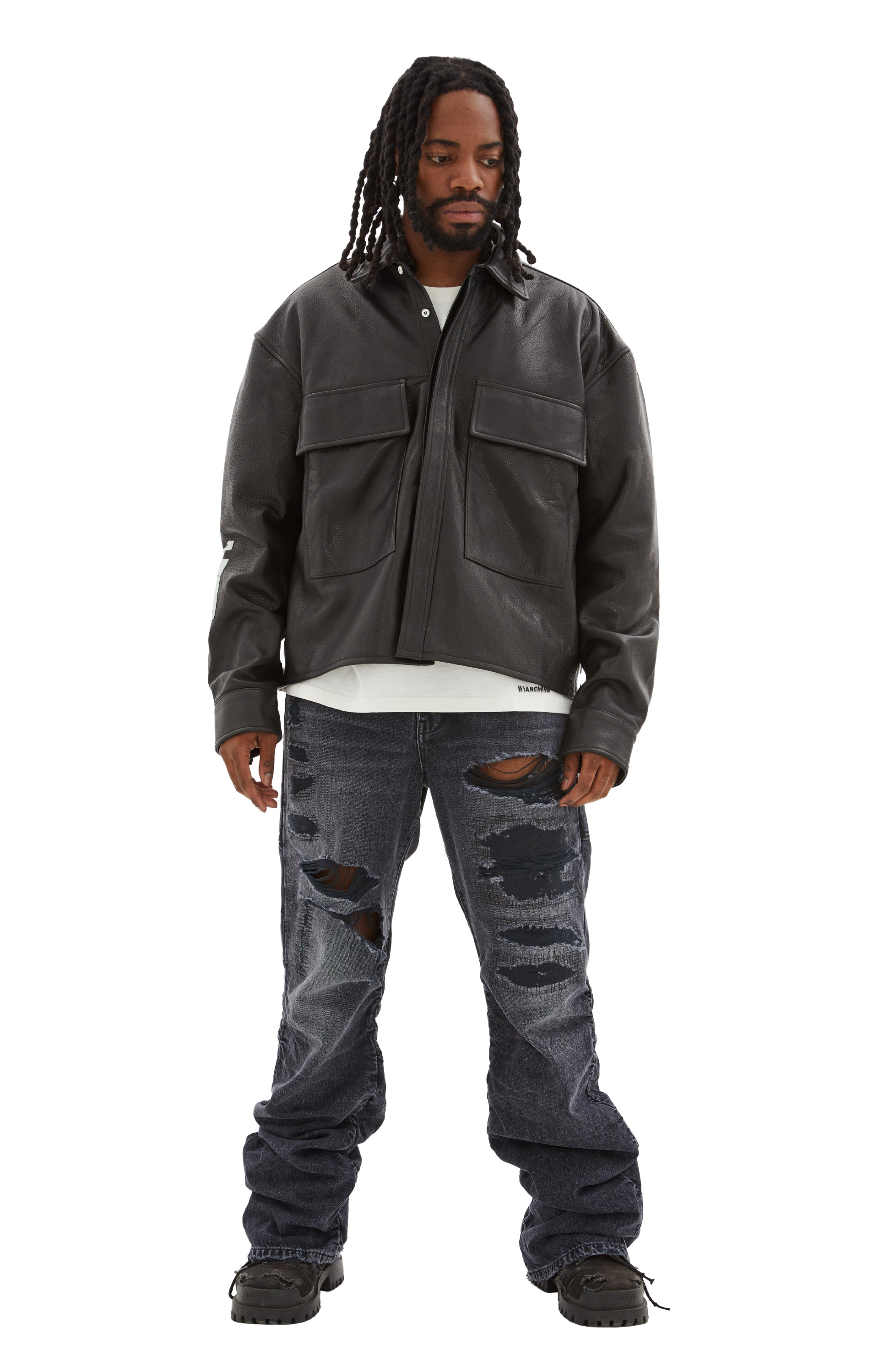 B1ARCHIVE Flap Pocket Shirt-style Leather Jacket