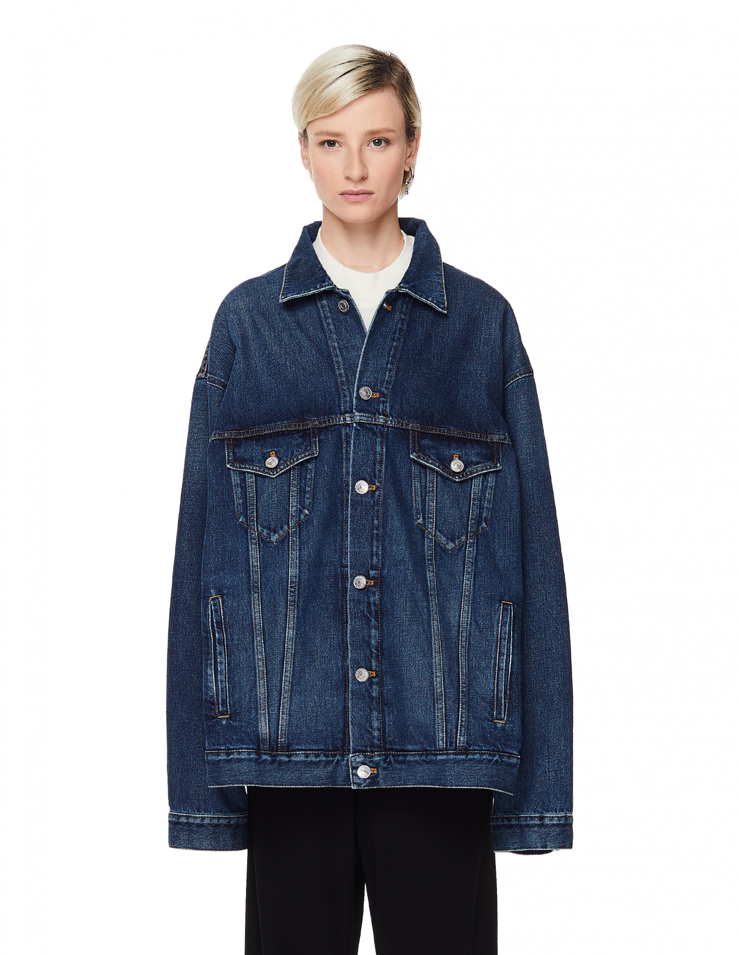 Balenciaga blue denim hot sale logo jacket