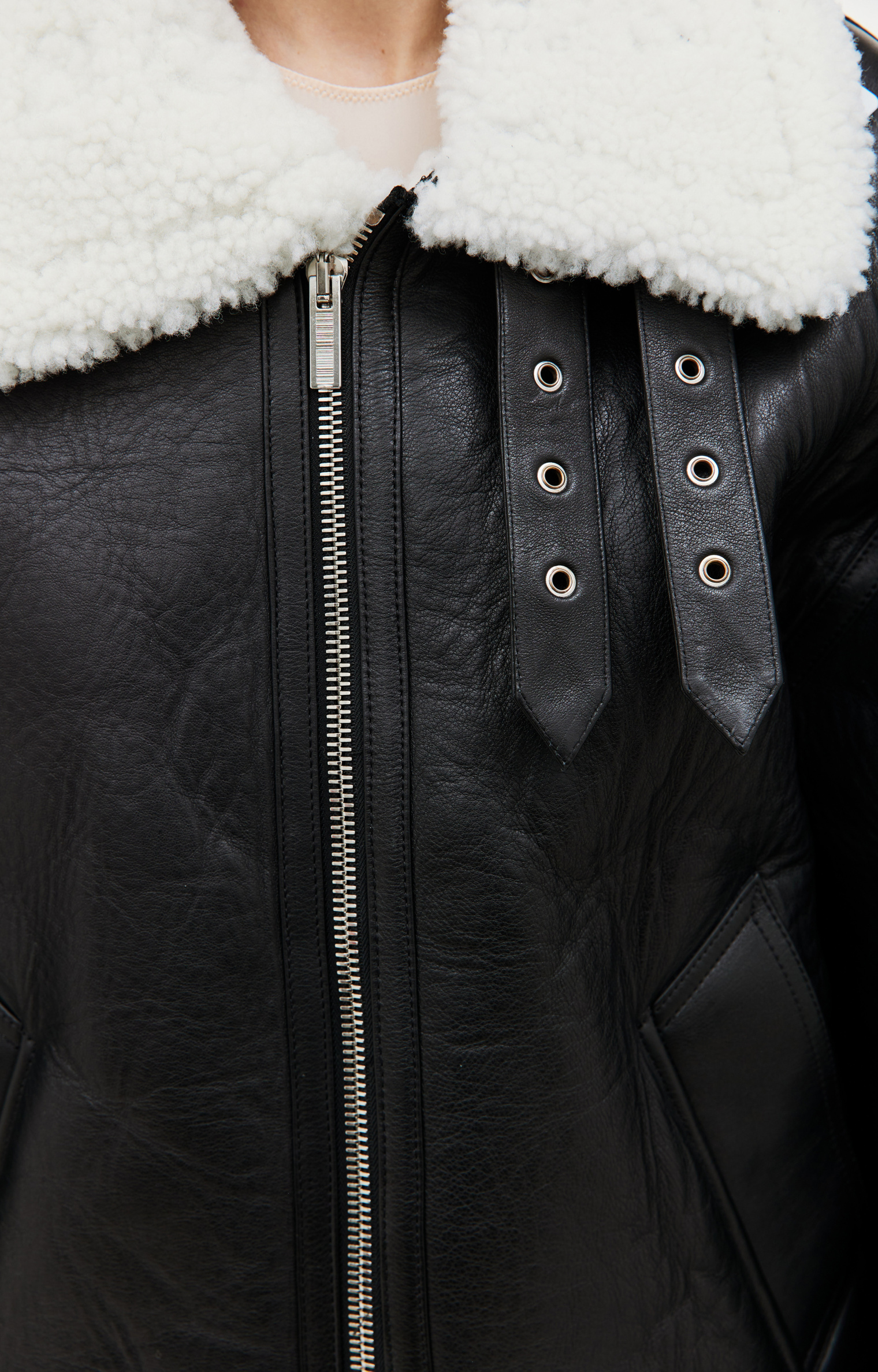 VTMNTS Black buckle shearling jacket