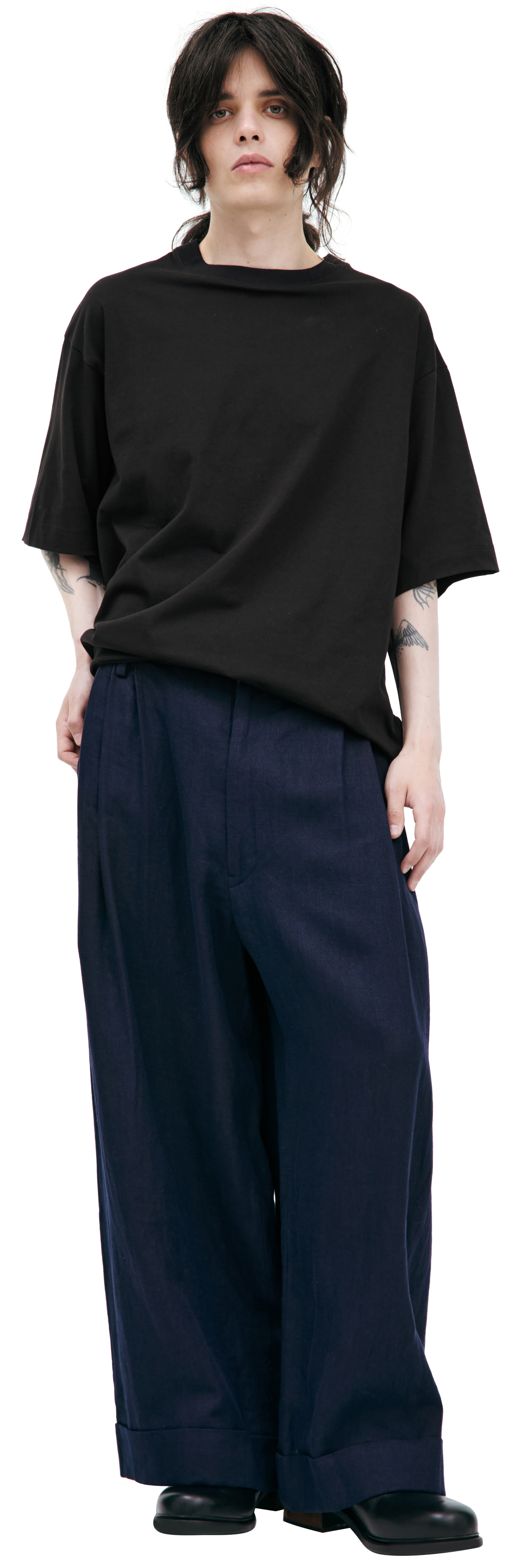 Ziggy Chen Брюки-0M2520514 широкие, защипы спереди, синие