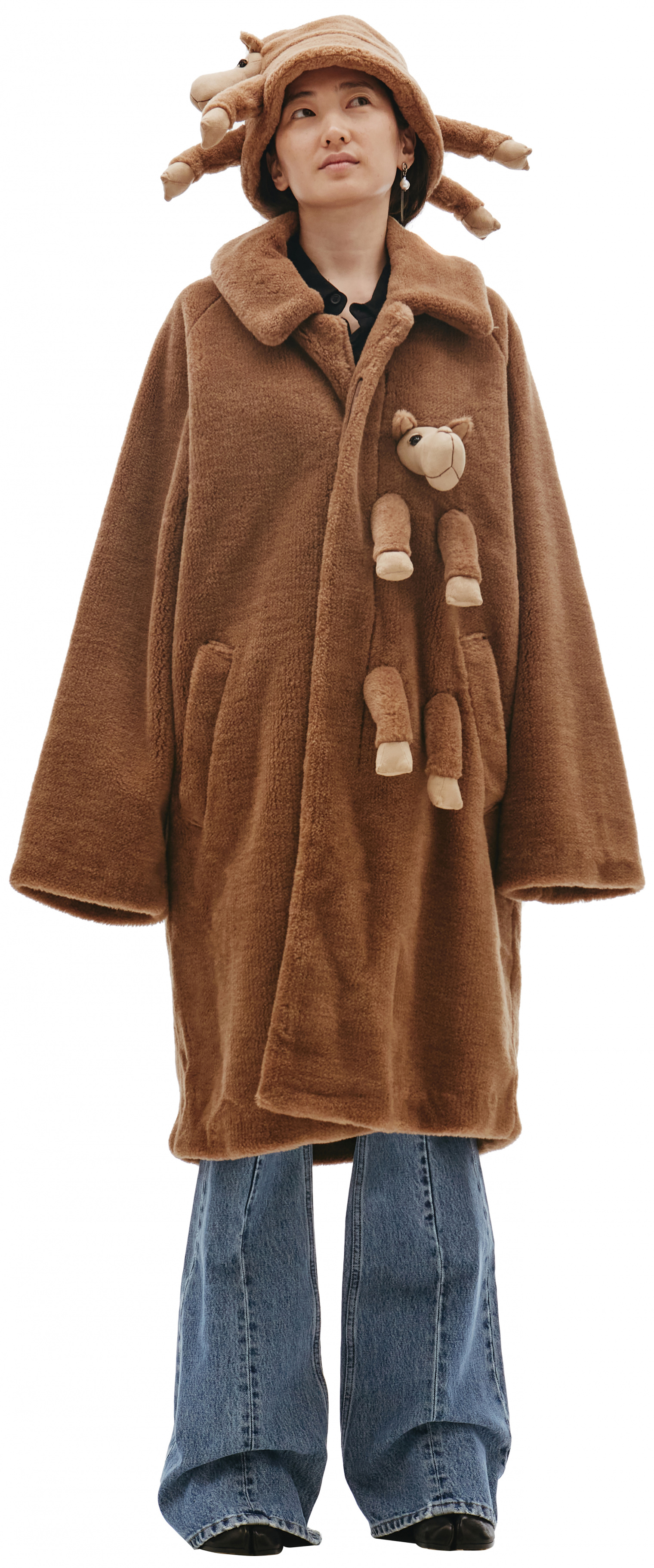 Doublet Camel Wool Coat With Sewn-On Toy