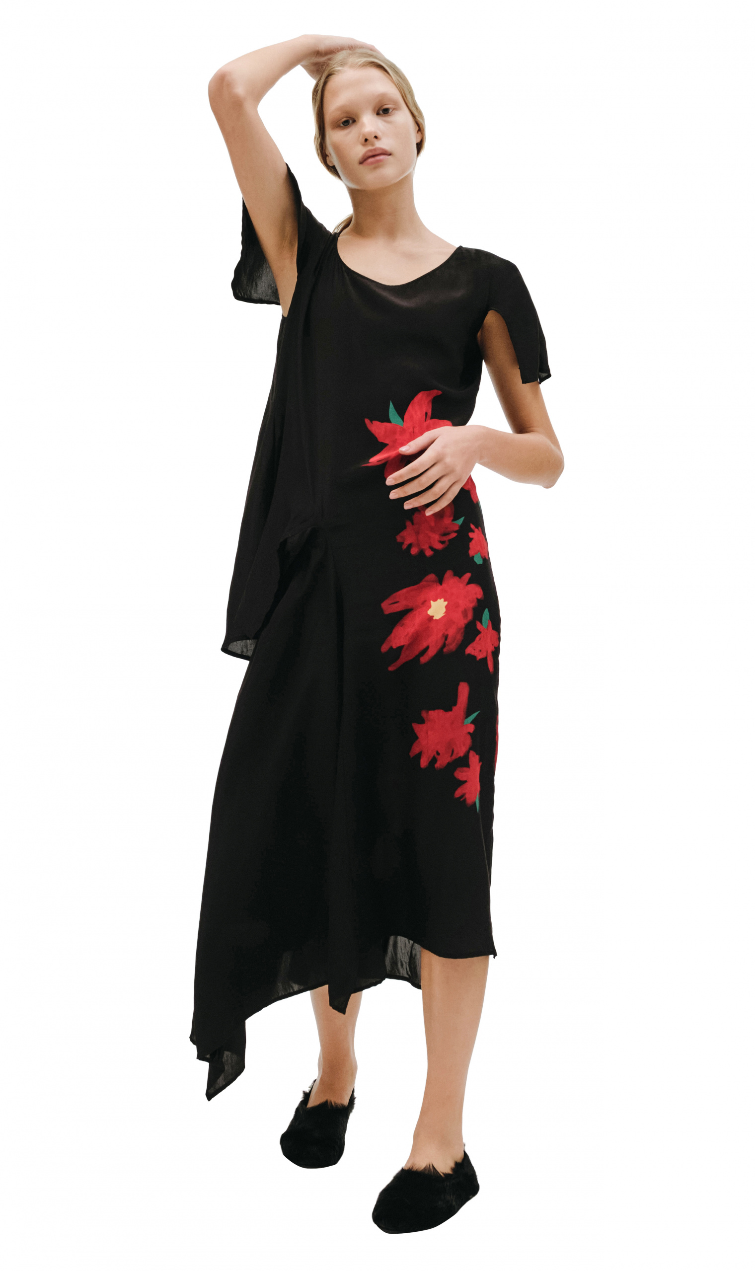 Yohji Yamamoto Flower Printed Silk Dress