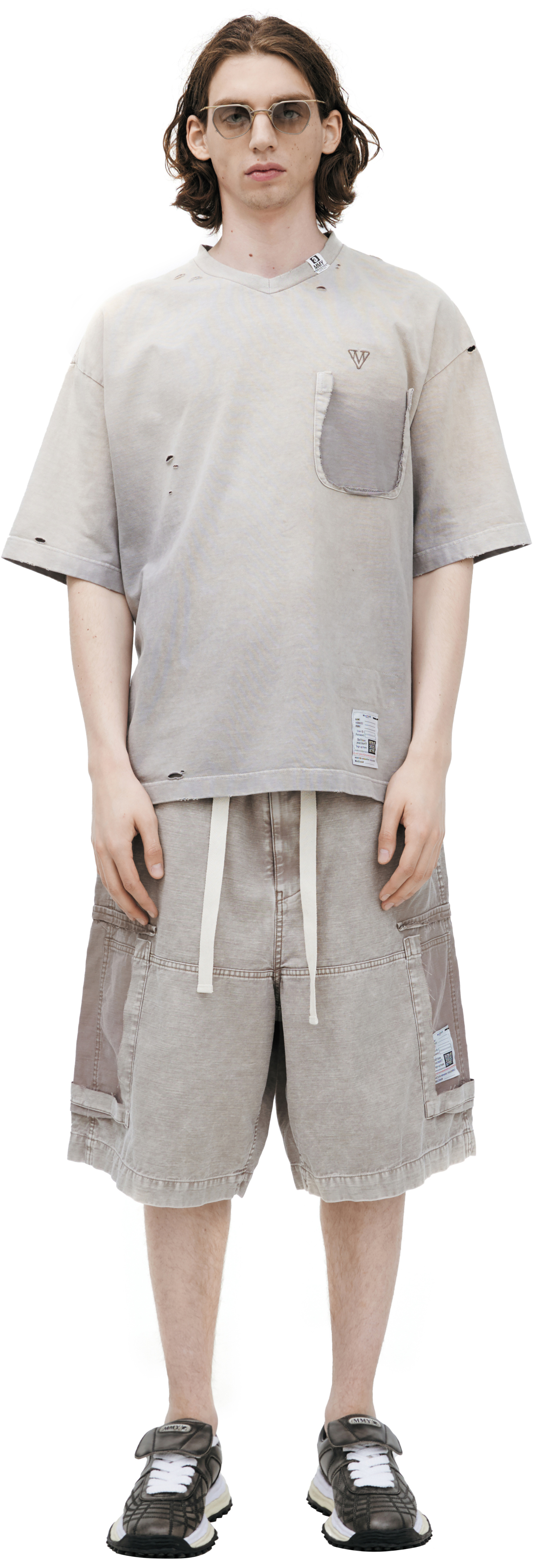 Buy Maison Mihara Yasuhiro men beige t-shirt with a torn-off
