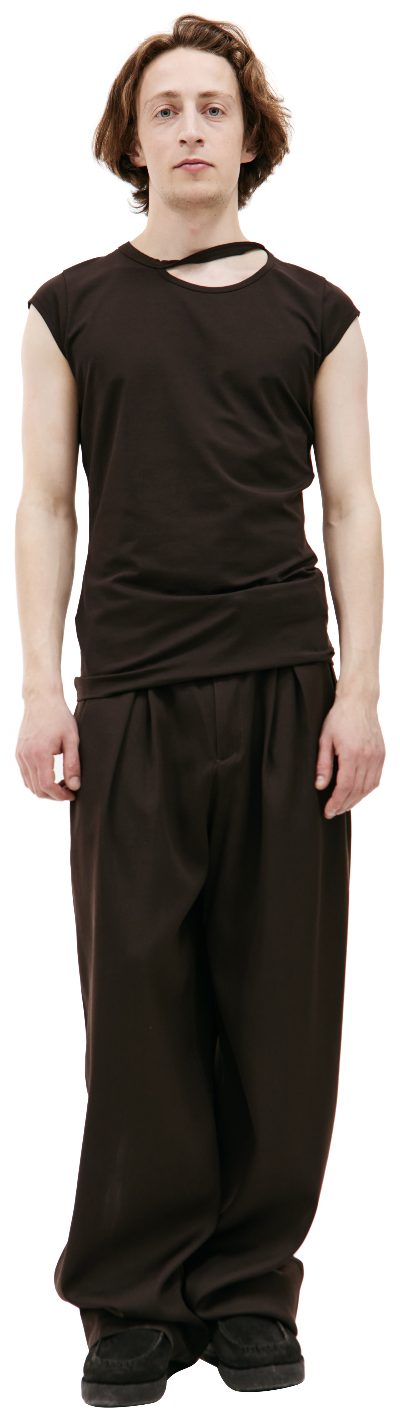 LOUIS GABRIEL NOUCHI Brown t-shirt with asymmetrical opening