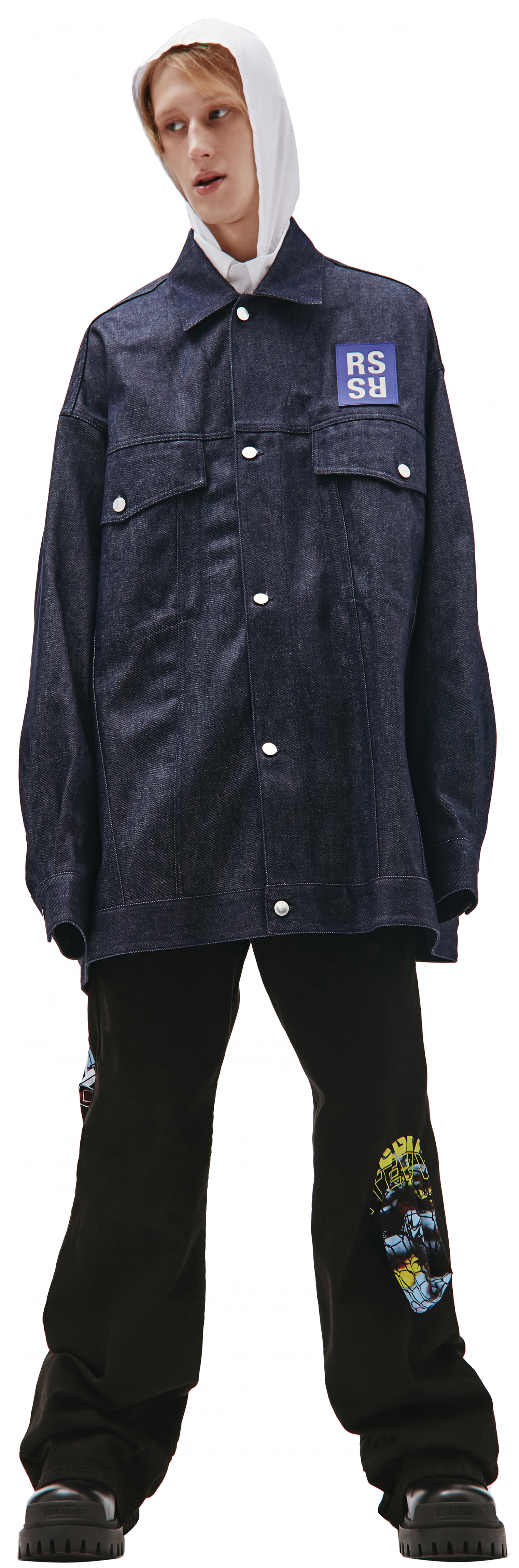 Raf Simons Navy blue logo denim shirt jacket