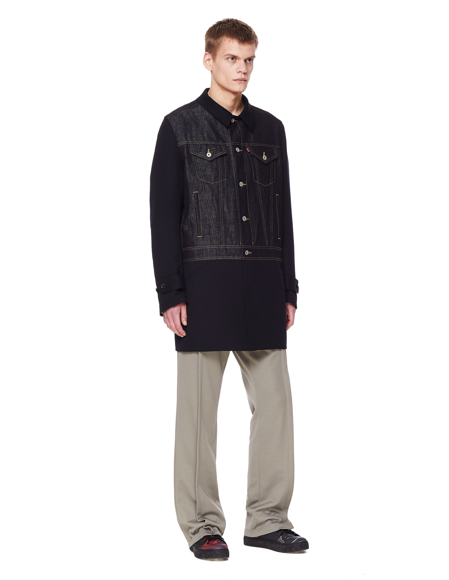 Junya Watanabe Укороченный плащ с джинсовой вставкой