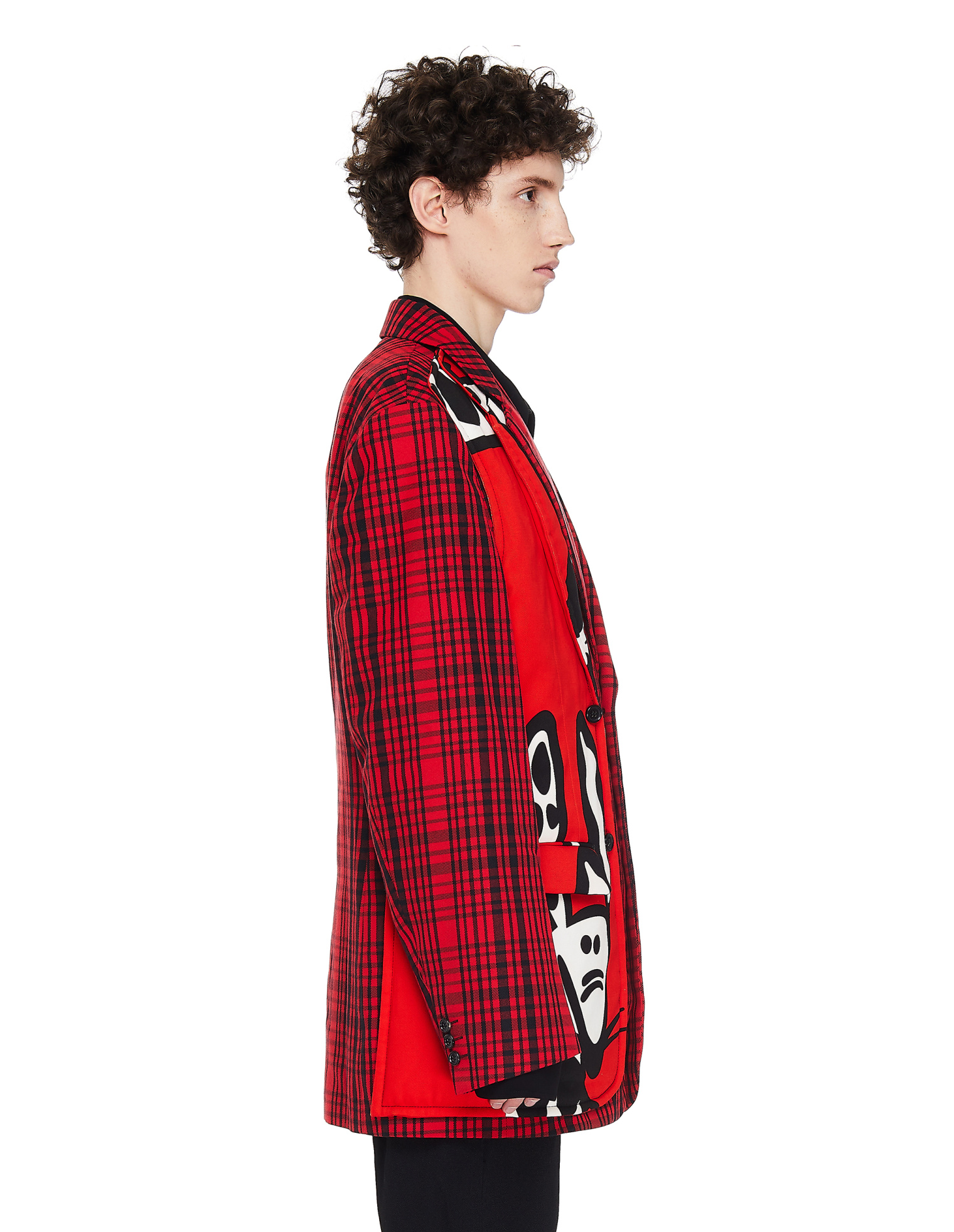 Comme des Garcons Homme plus Красный пиджак в клетку с принтами