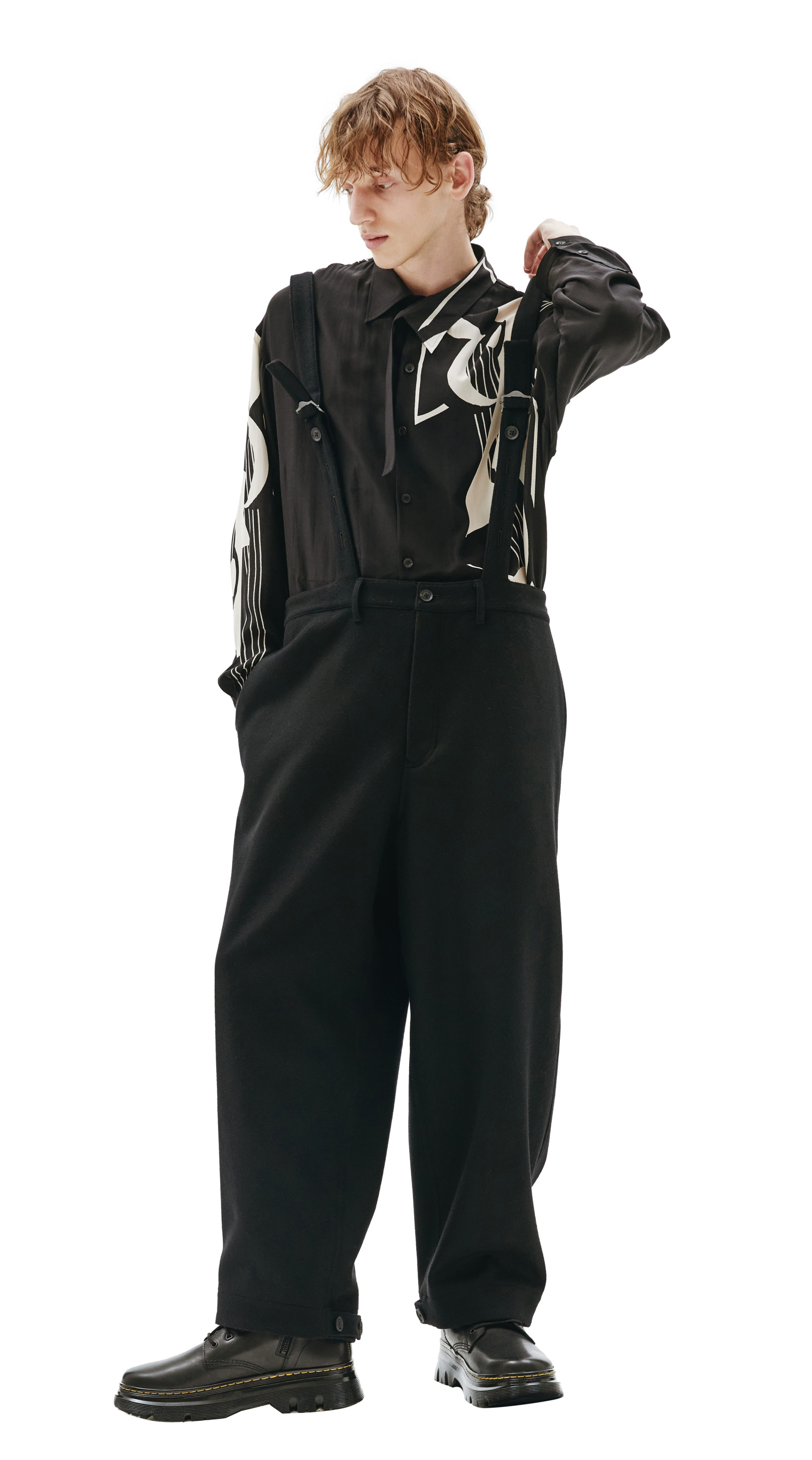 Yohji Yamamoto compressed melton suspender pants