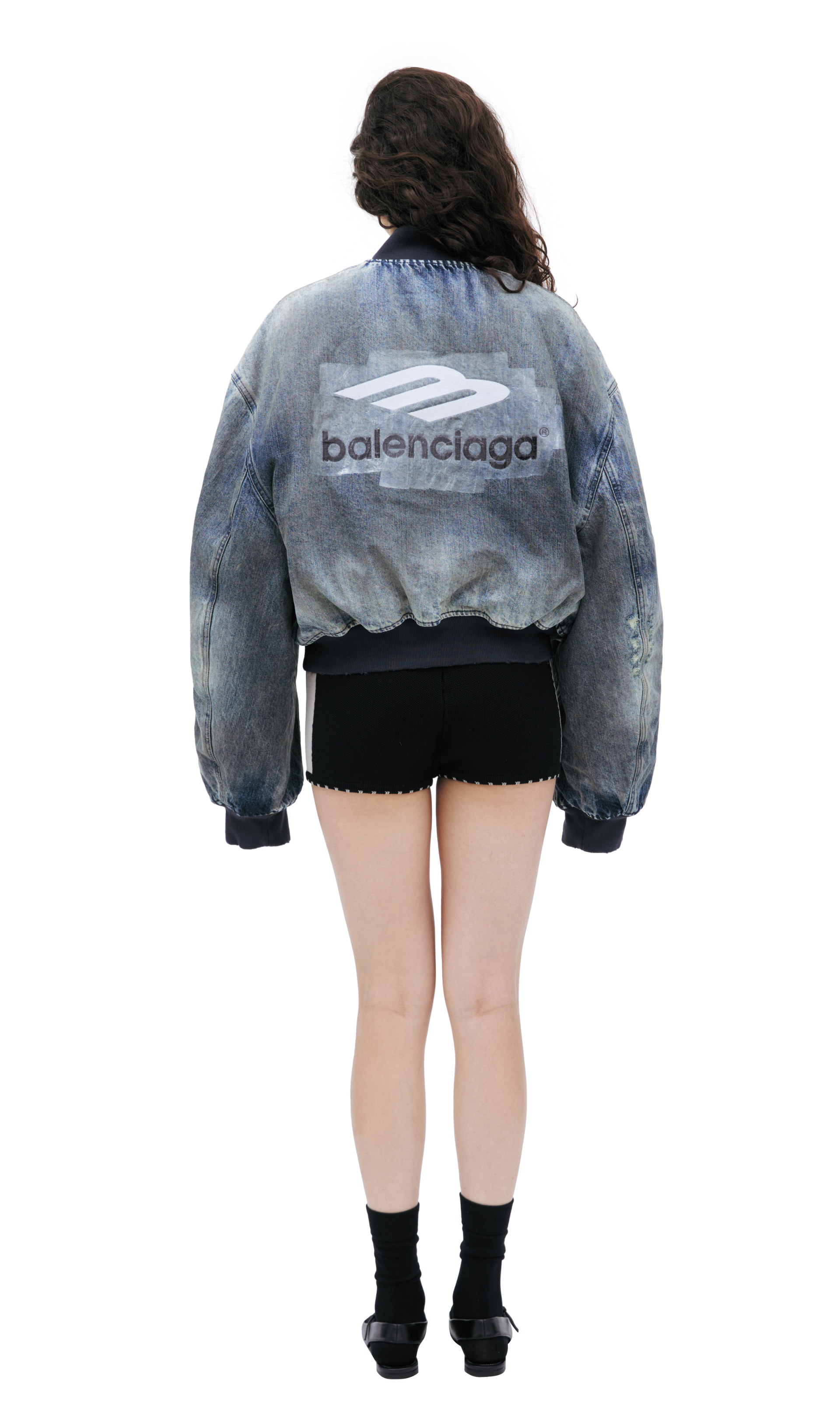 Balenciaga Distressed denim bomber jacket