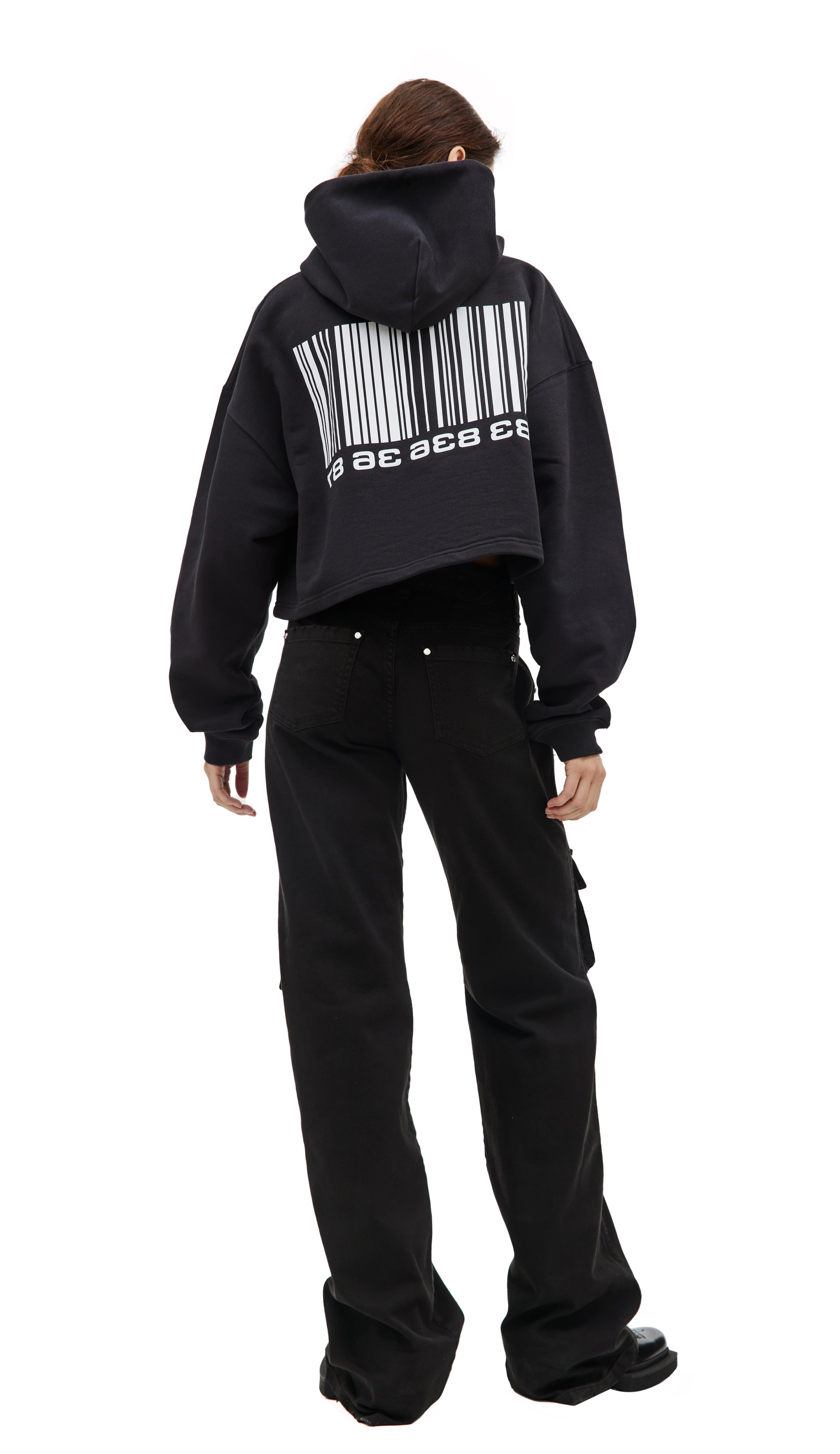 VTMNTS Cropped Hoodie with Barcode Print