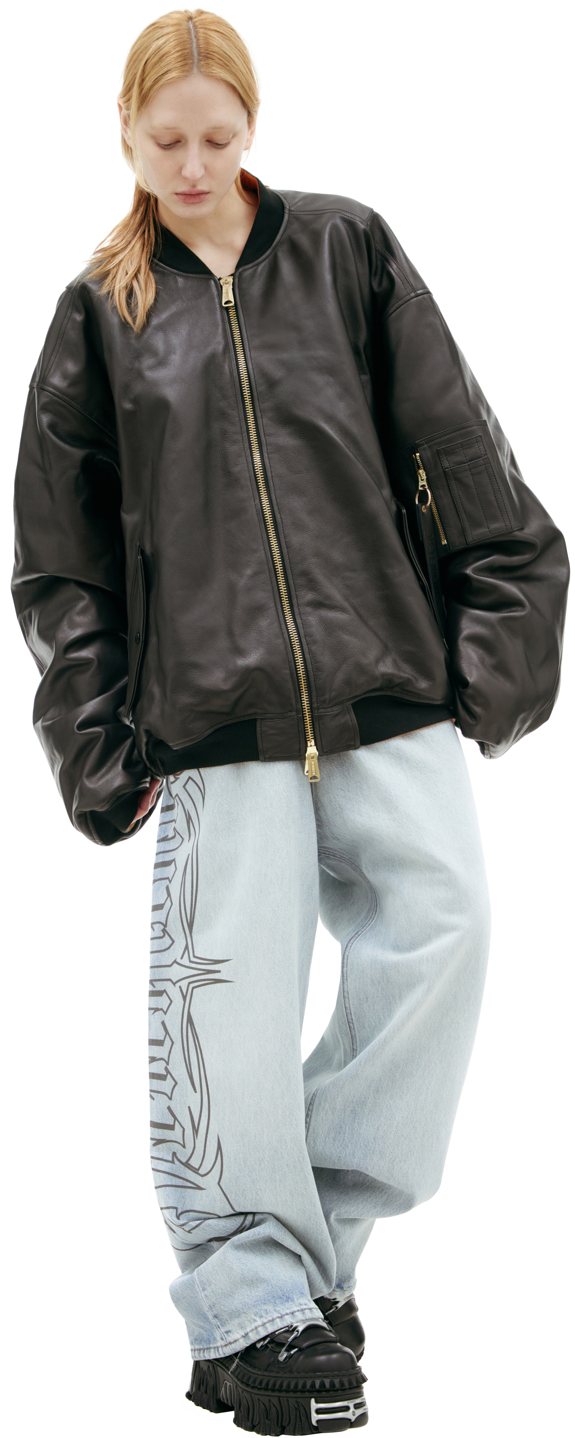 VETEMENTS Black leather bomber