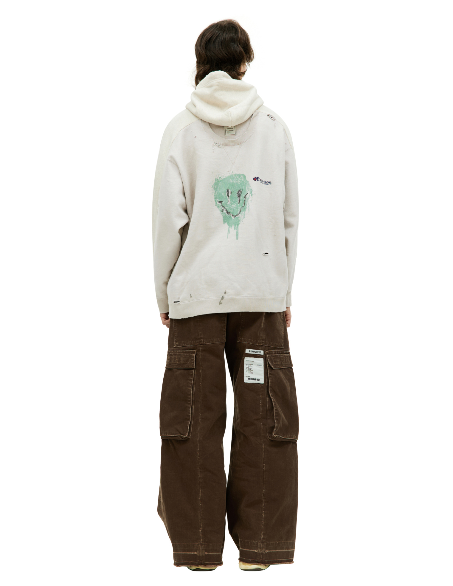 Maison Mihara Yasuhiro Рваное худи с принтом