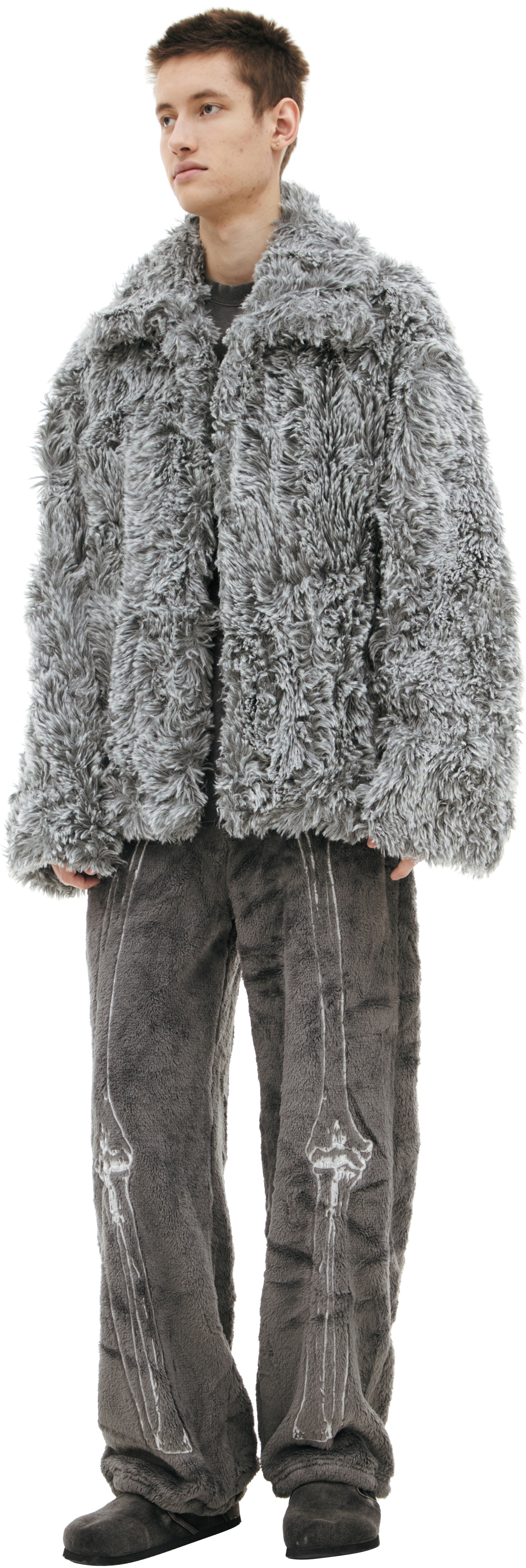 Doublet Куртка-25AW15BL228/GREY плюш, дырка на спине внутри зубы и язык, серая