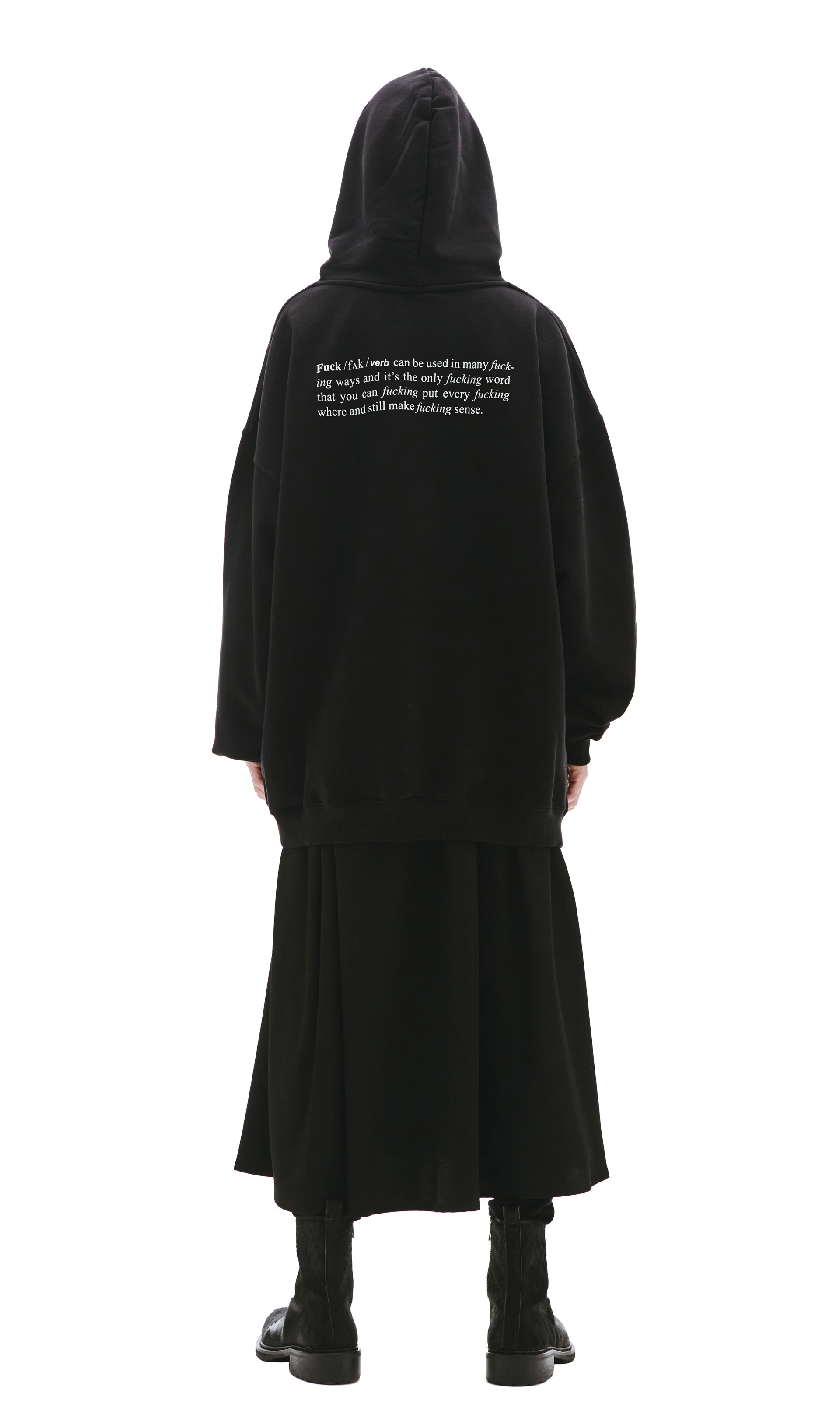 VETEMENTS Black Hoodie Fuck Verb Printed