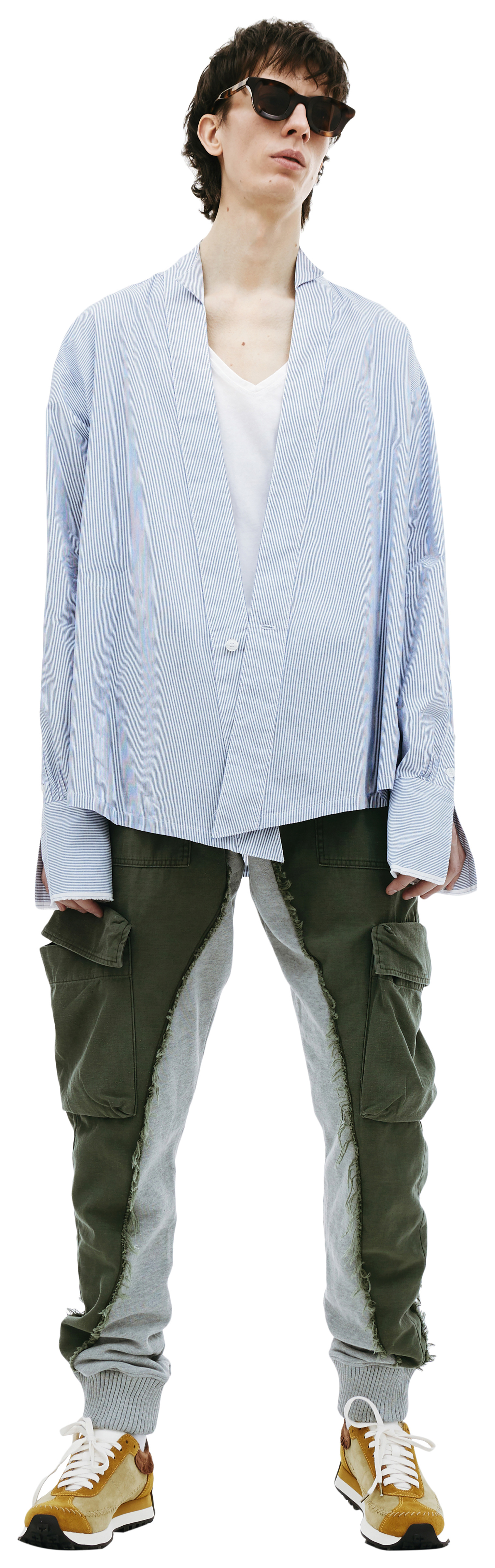 Greg Lauren Голубая рубашка в полоску