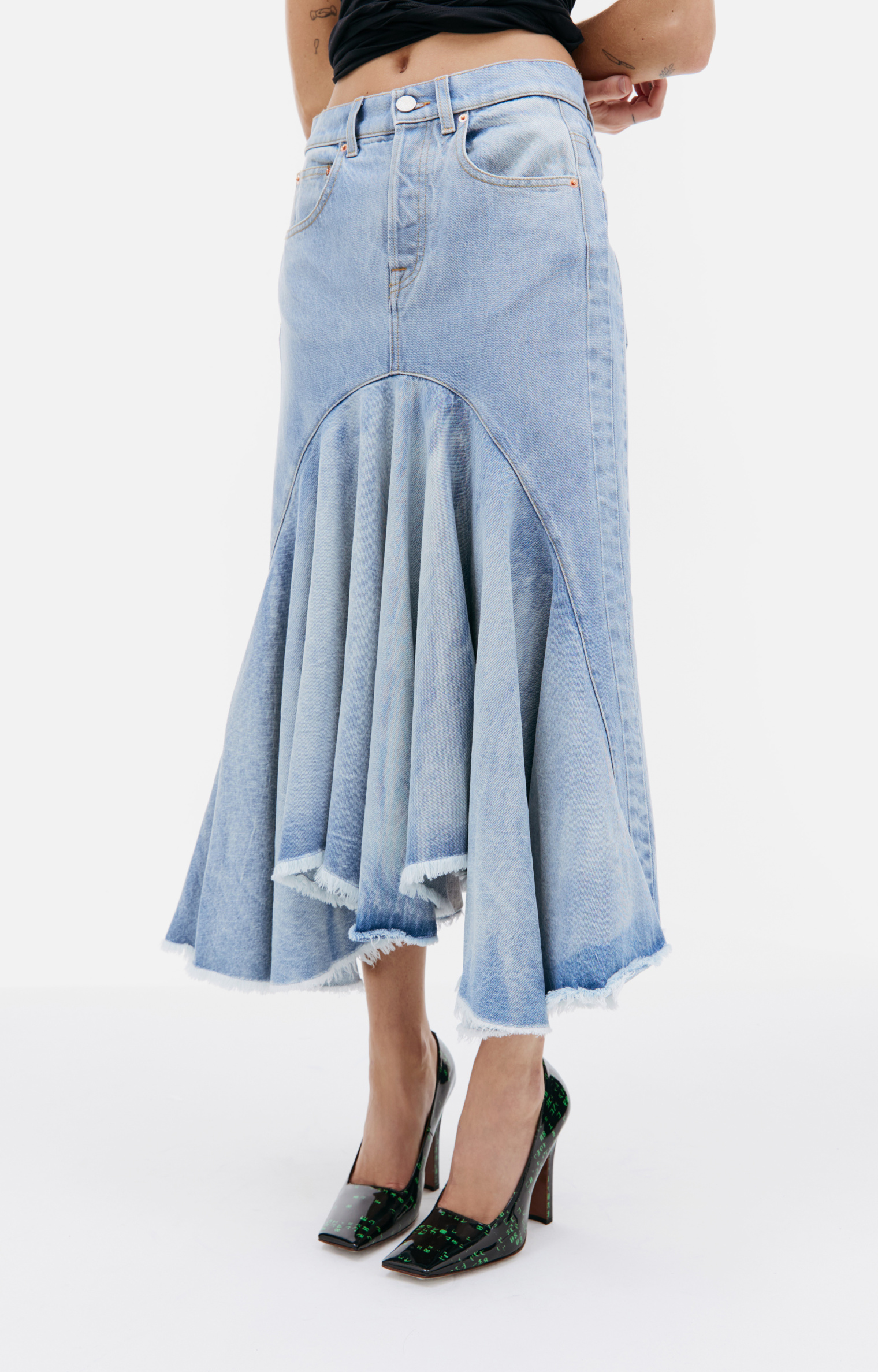 VETEMENTS Flared denim midi skirt