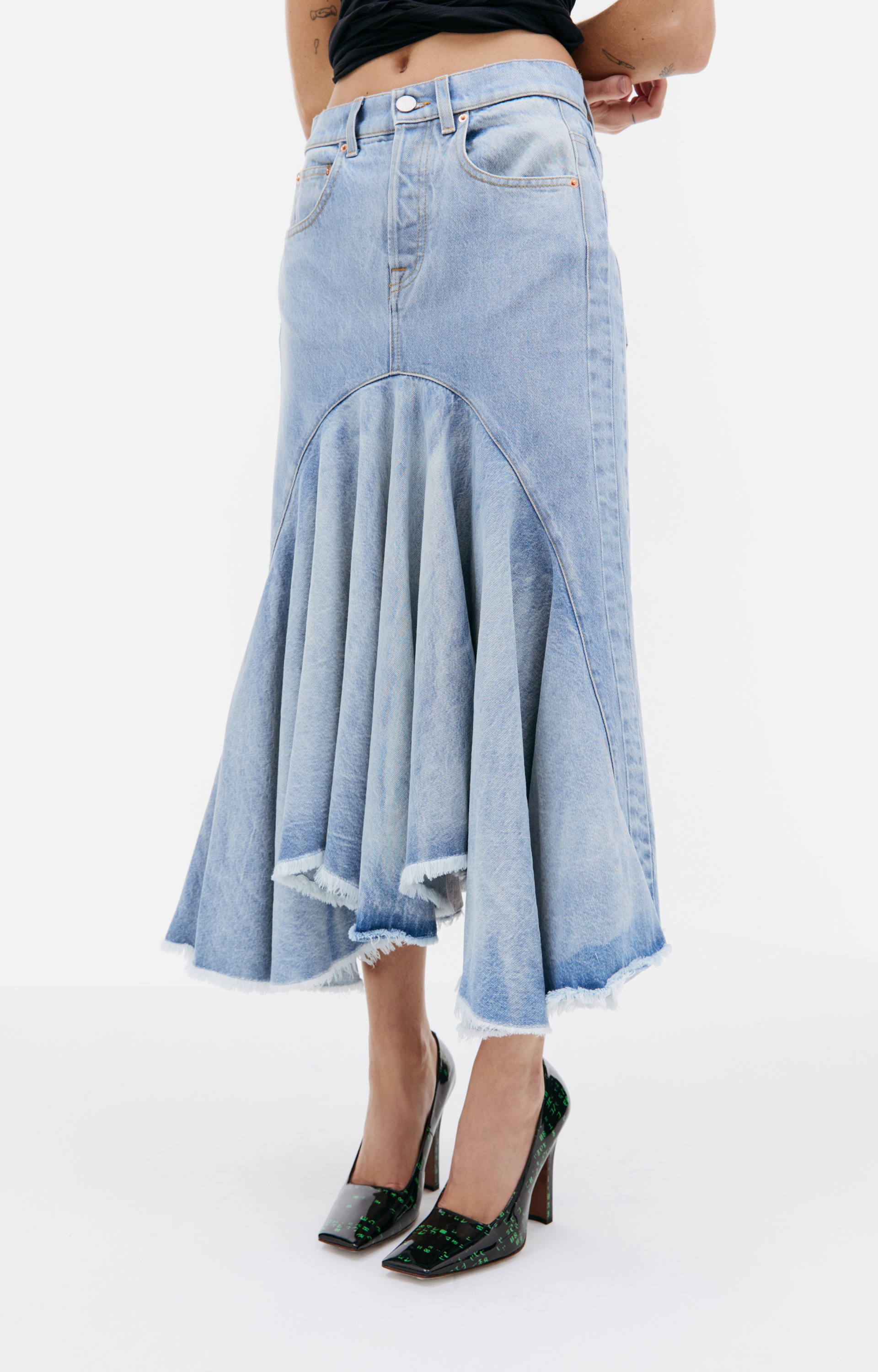 VETEMENTS Flared denim midi skirt