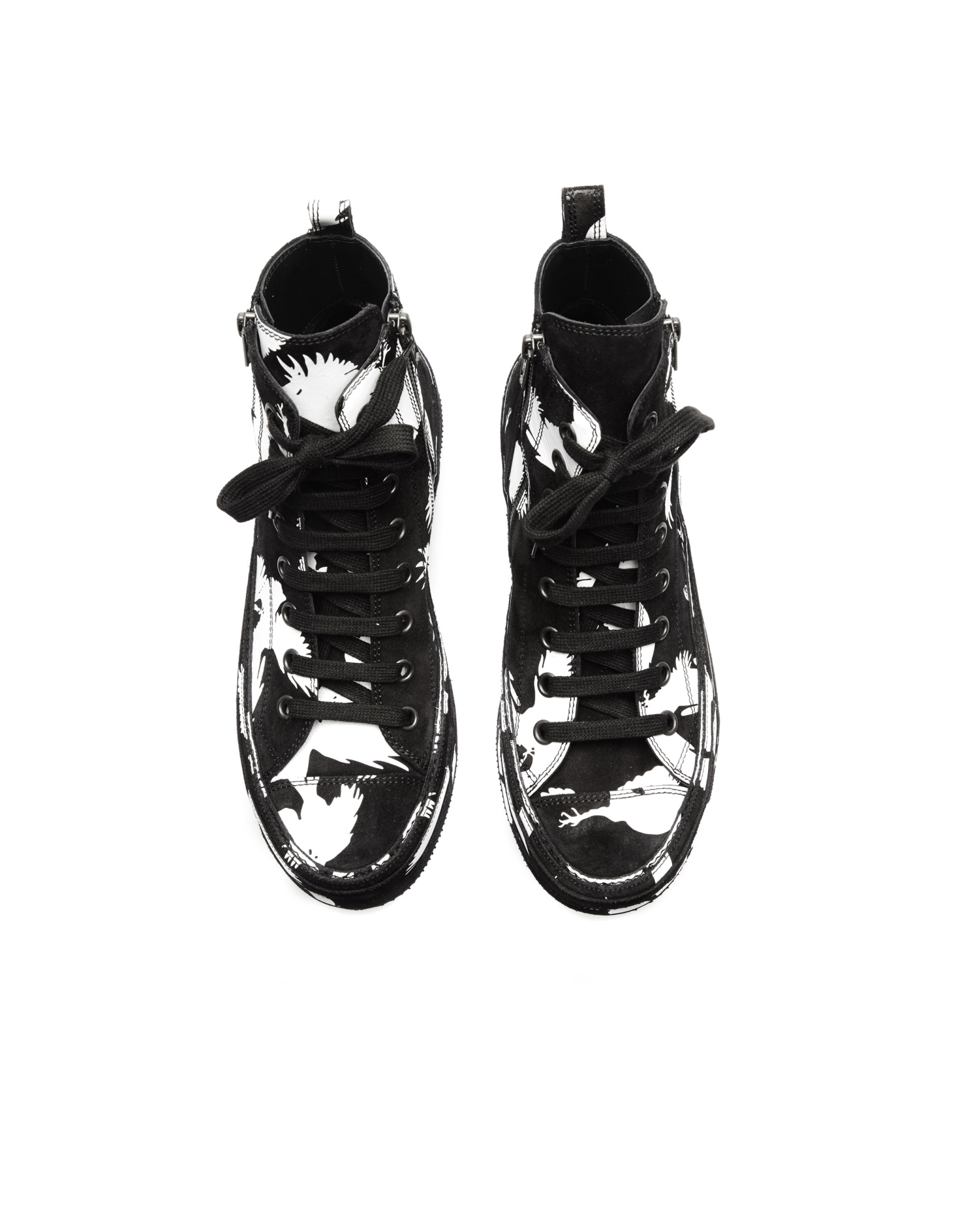 Ann Demeulemeester Bird print high-top suede sneakers