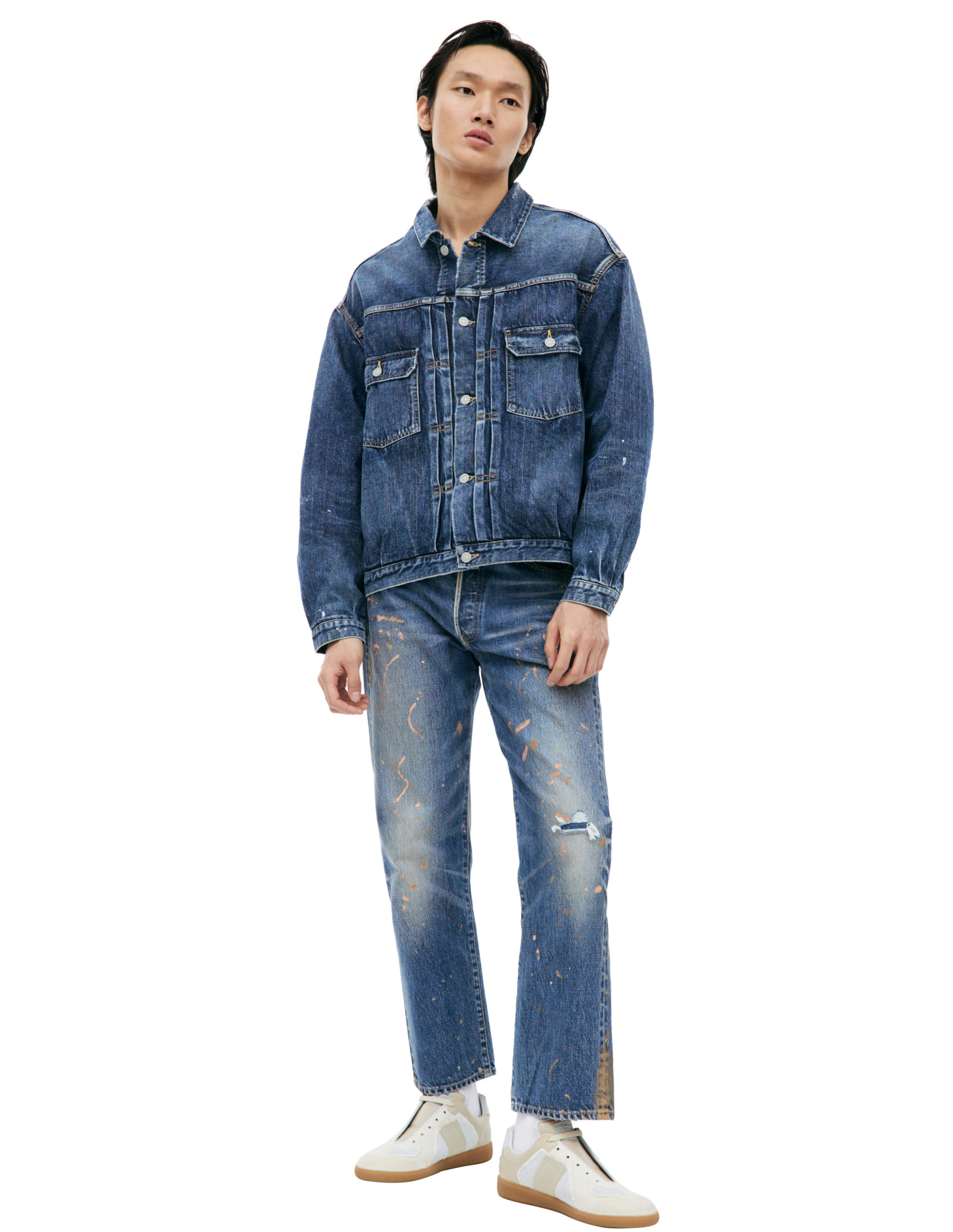 visvim Denim jacket with paint on the sleeve