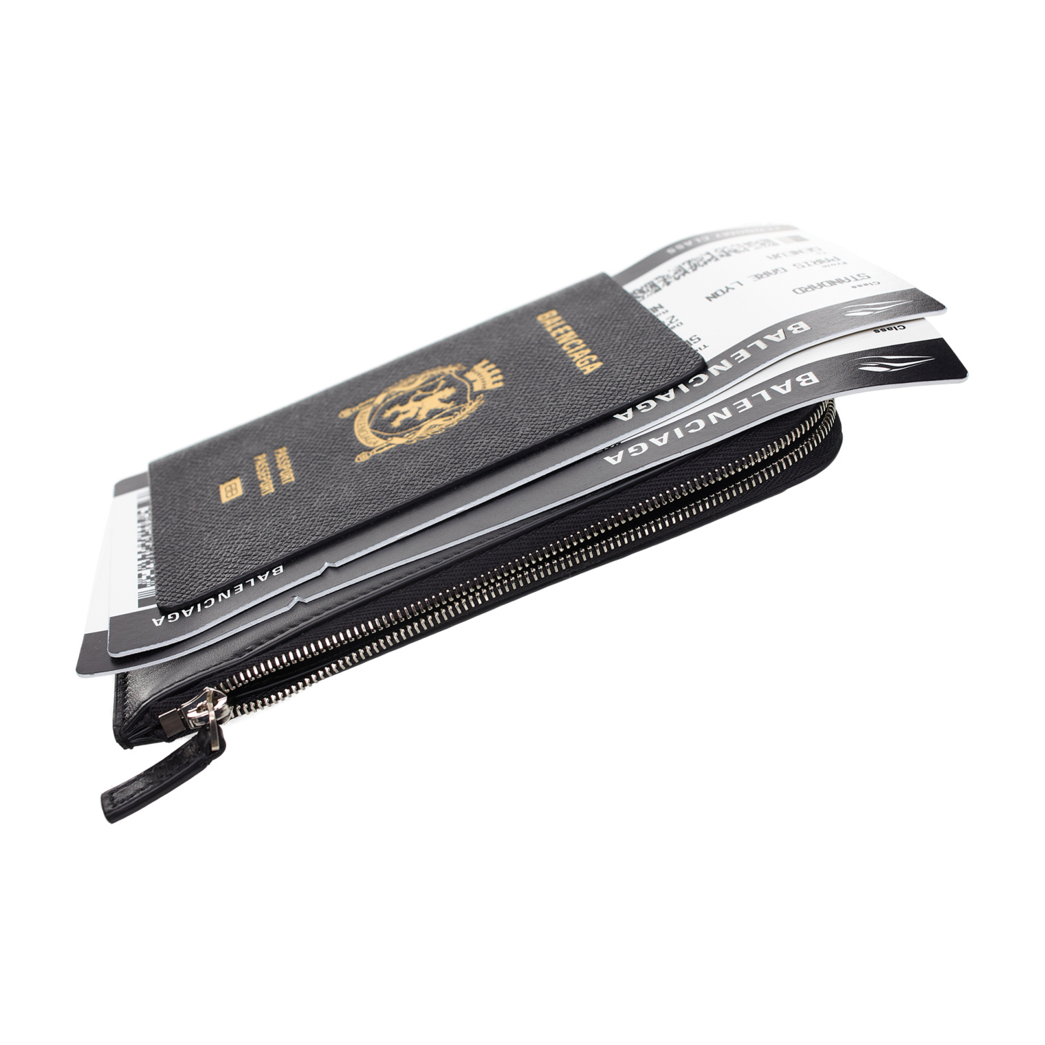 Buy Balenciaga women black passport-shaped wallet with ticket for