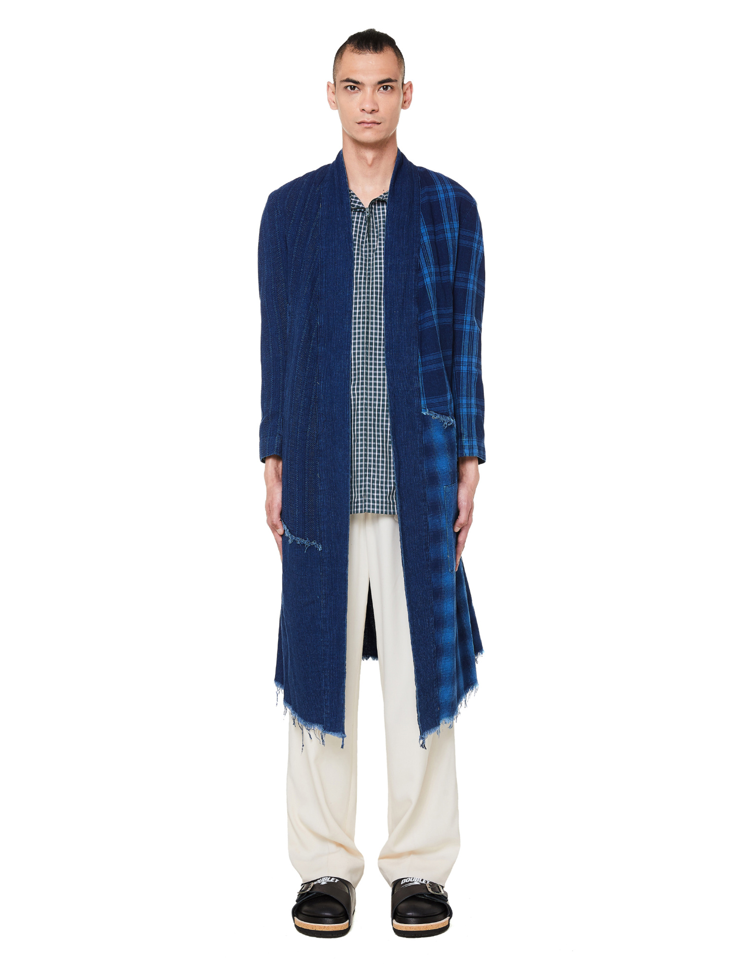 Greg Lauren Blue Patchwork Kimono Coat