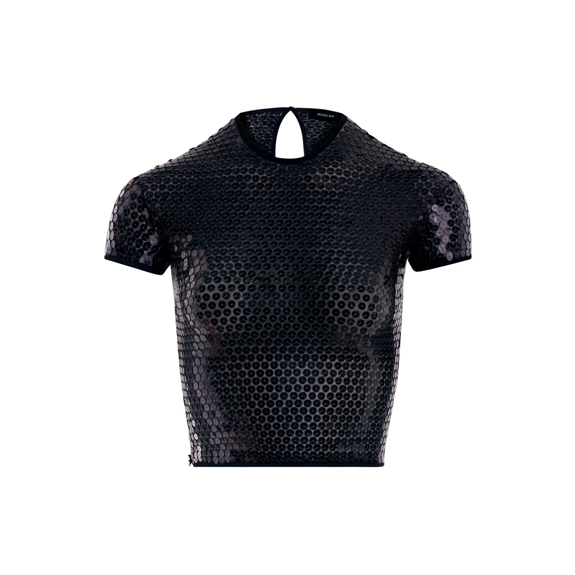 Mugler Tulle Stretch Top with Sequins