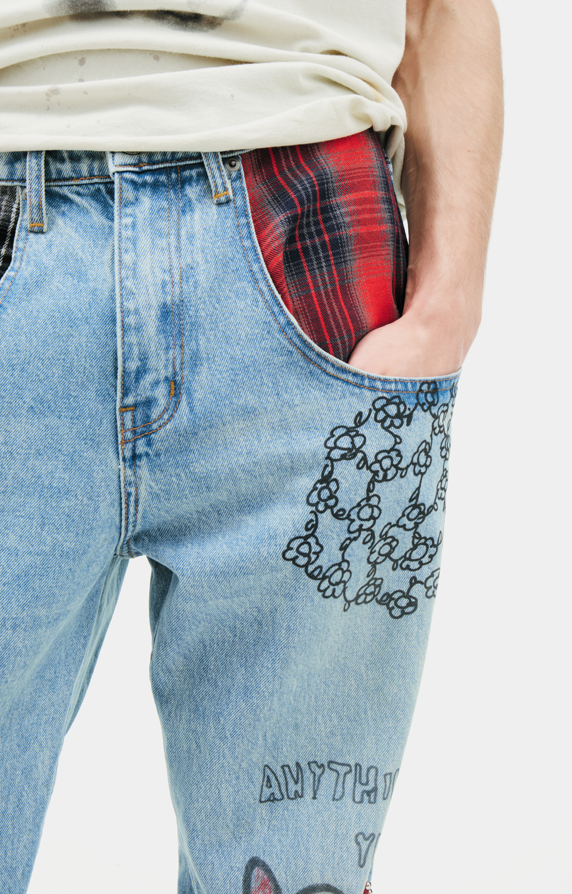 Satoshi Nakamoto Jeans with plaid panels