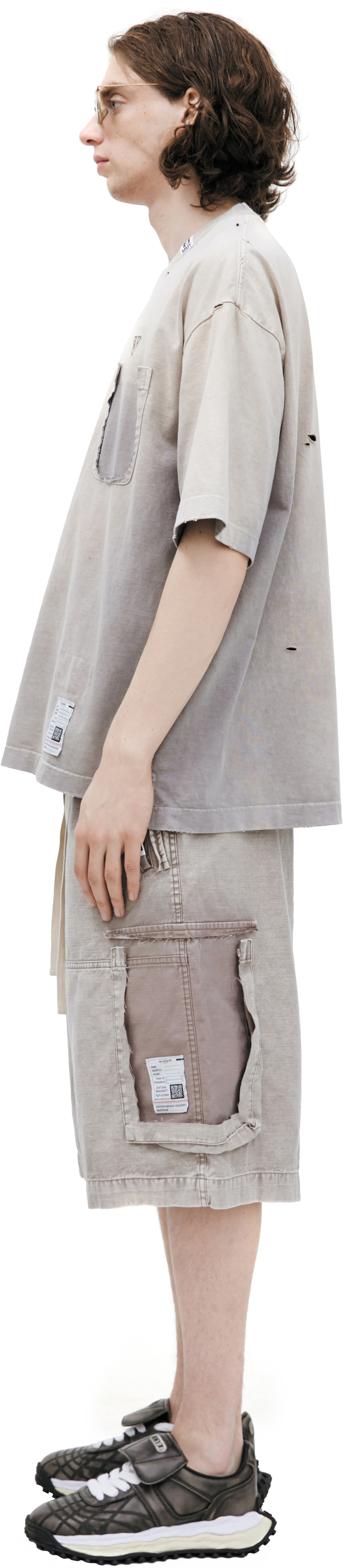 Buy Maison Mihara Yasuhiro men beige t-shirt with a torn-off