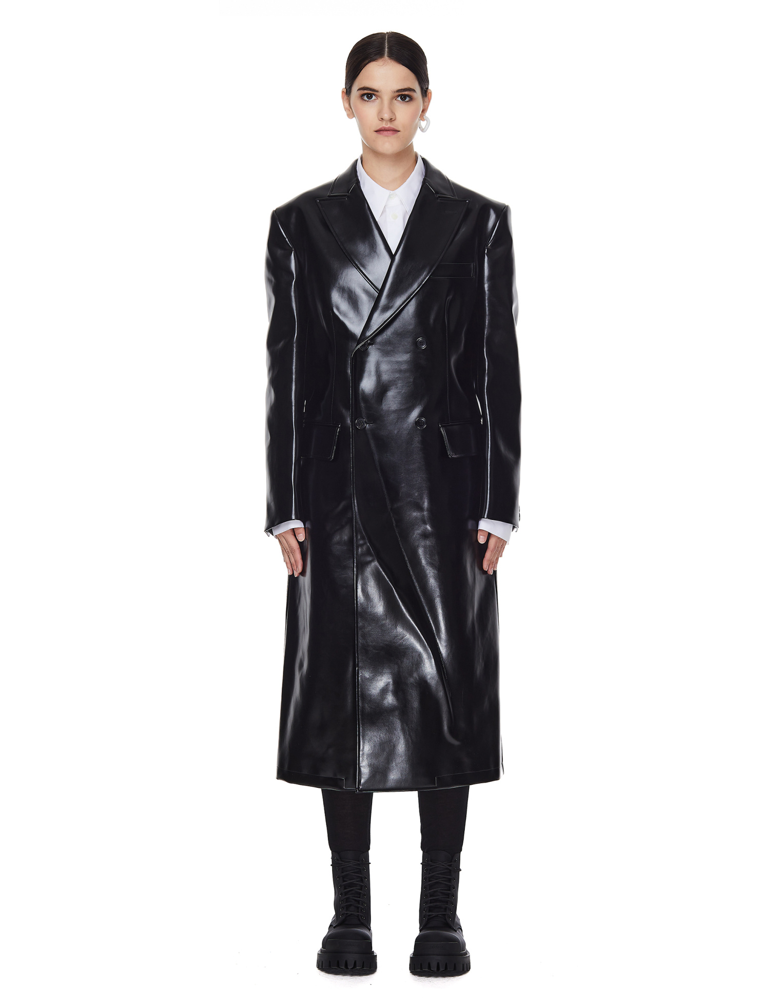 Junya Watanabe Двубортное пальто из искусственной кожи